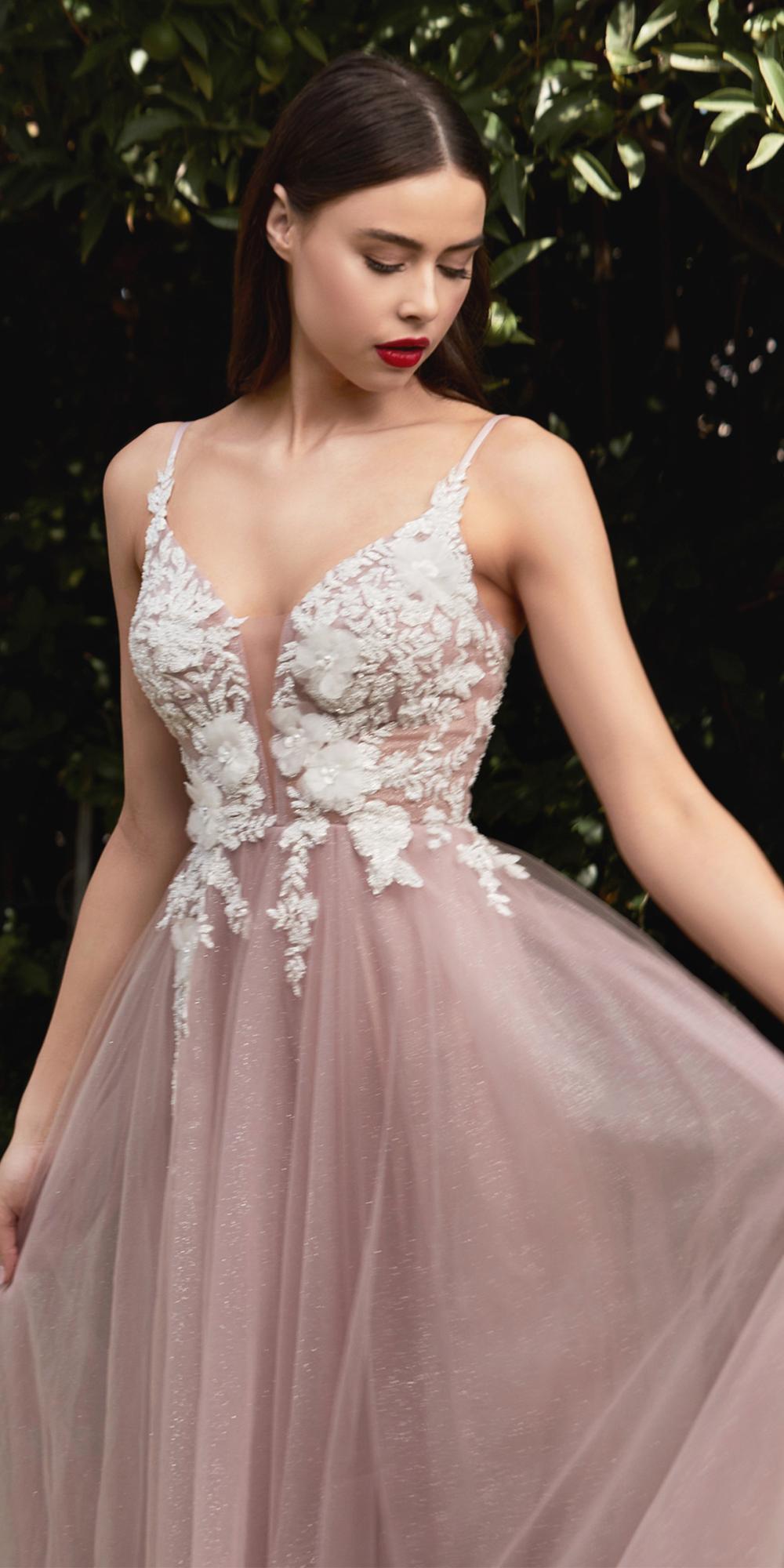 Cinderella Divine CB075 Long Floral A-Line Tulle Gown