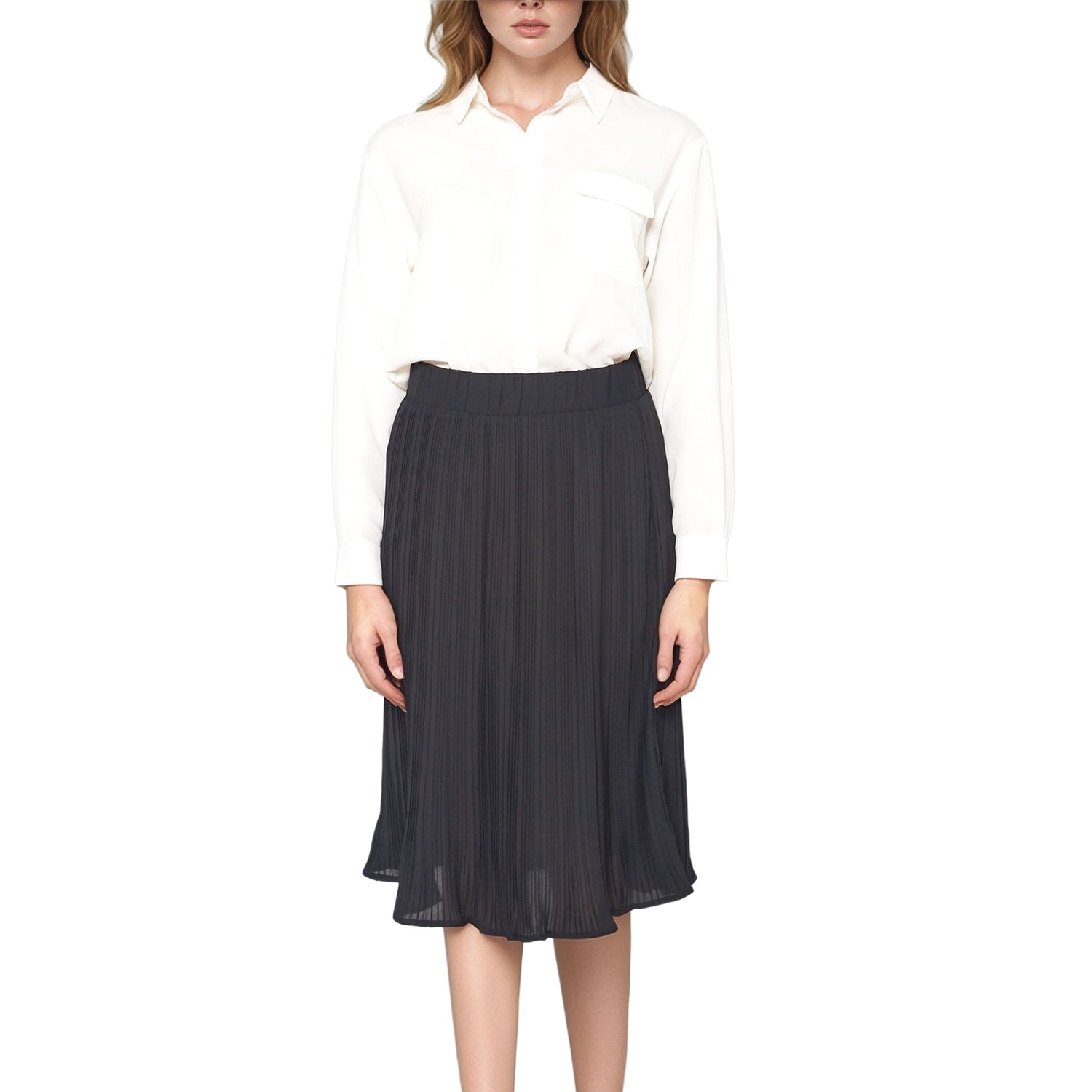 Pleione Women's High Waisted Pleated Midi Skirt