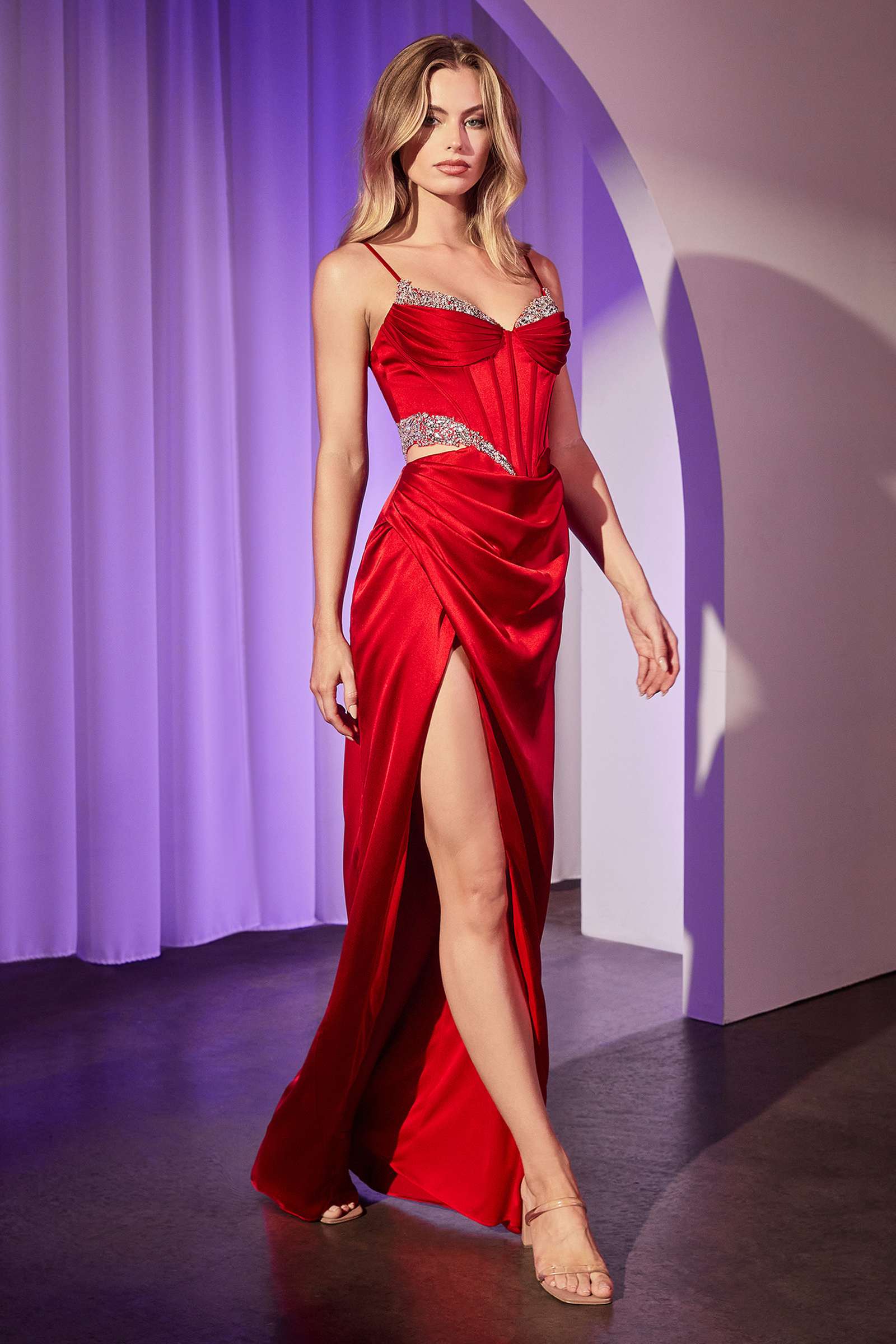 Ladivine CD375 Dress Satin Cut Out Fitted Gown