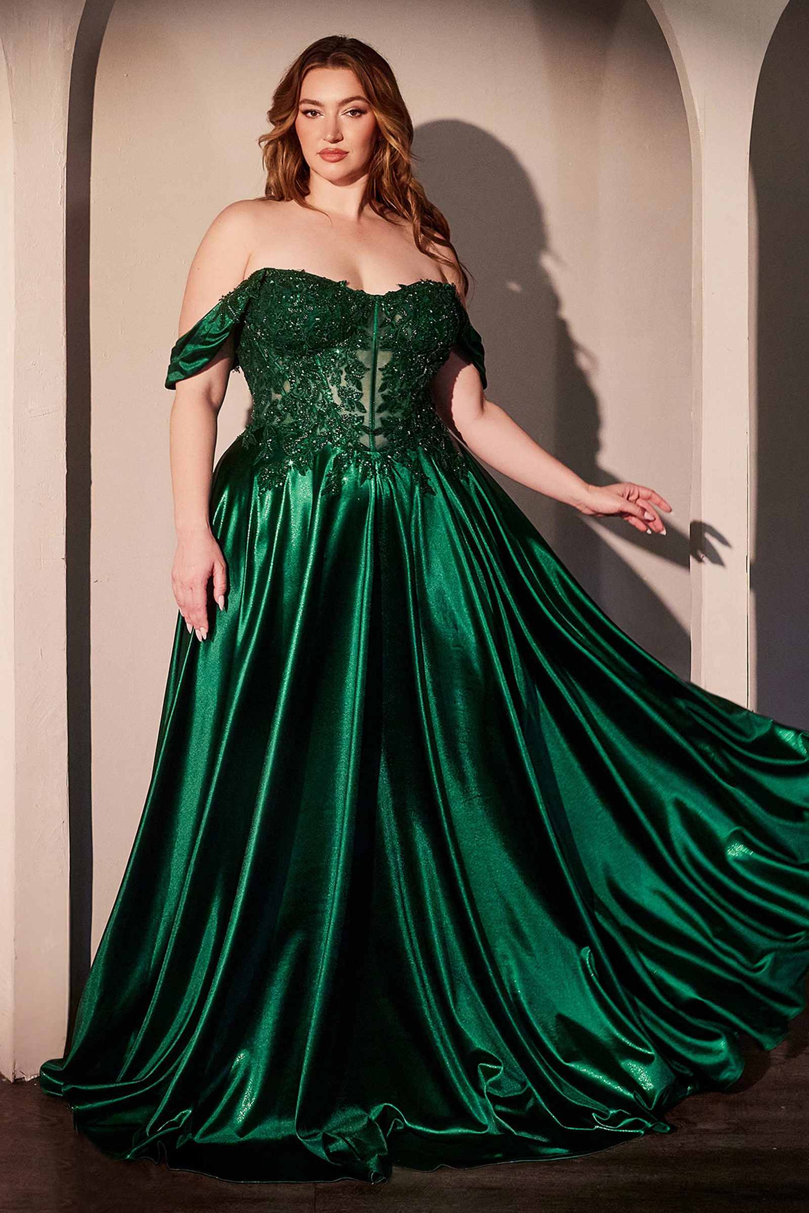 Ladivine CDS525 Dress Off The Shoulder Lace & Satin A-Line Prom Gown