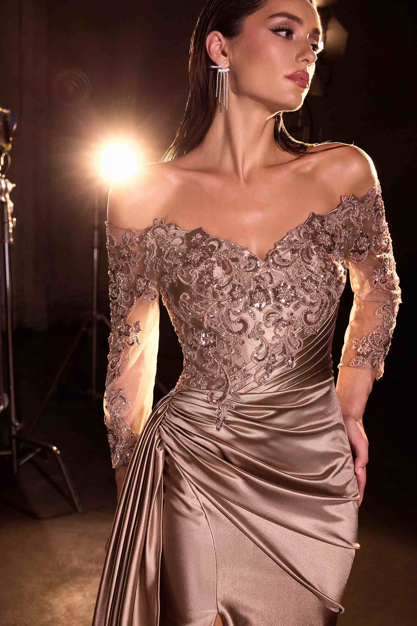 Ladivine CDS549 Mother of the Bride Fitted Gown Off Shoulder