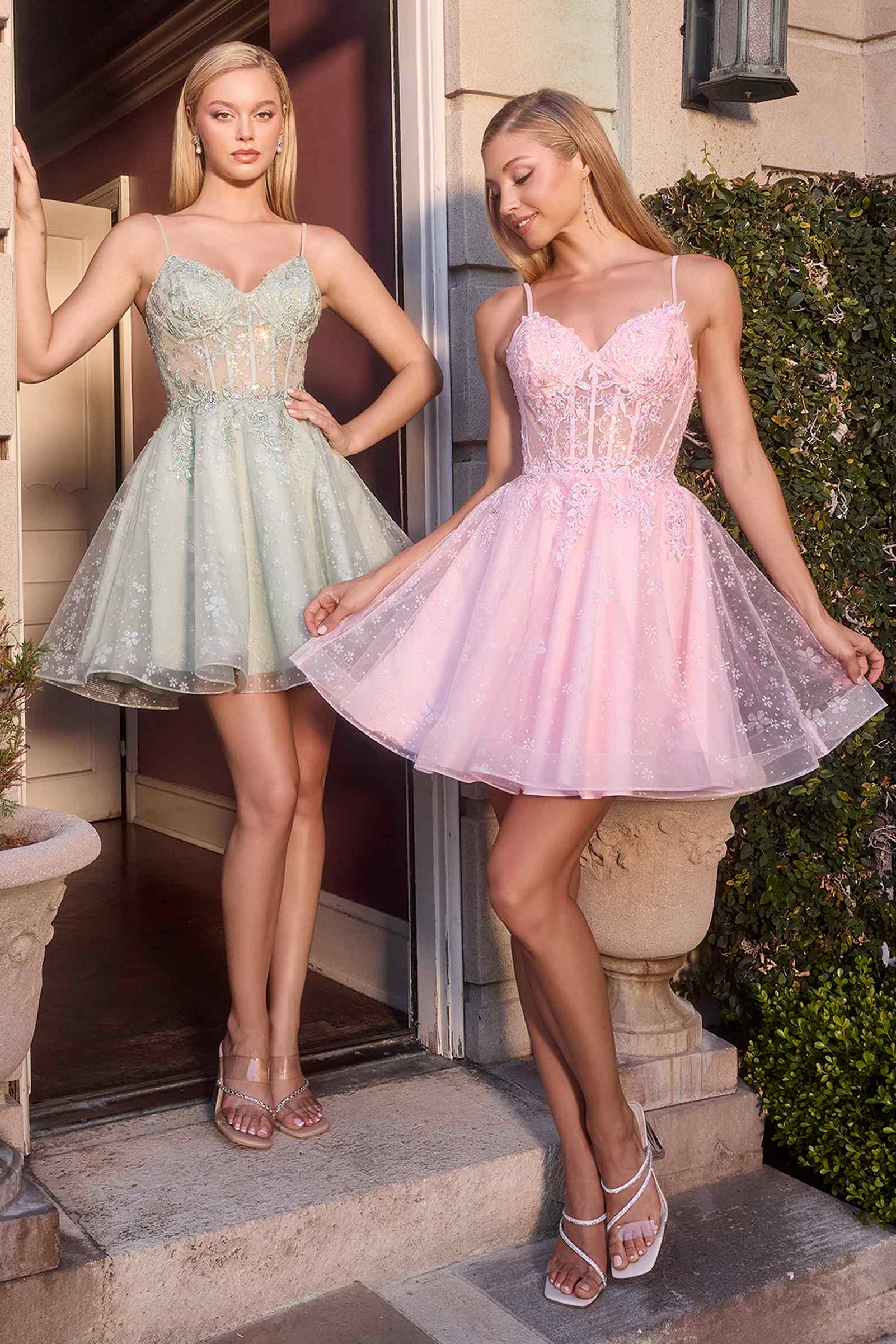 Ladivine CJ419 Short Damas Lace Applique A-Line Dress