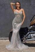 Ladivine CR383 Fitted Silhouette Crystal and Sequin Formal Dress