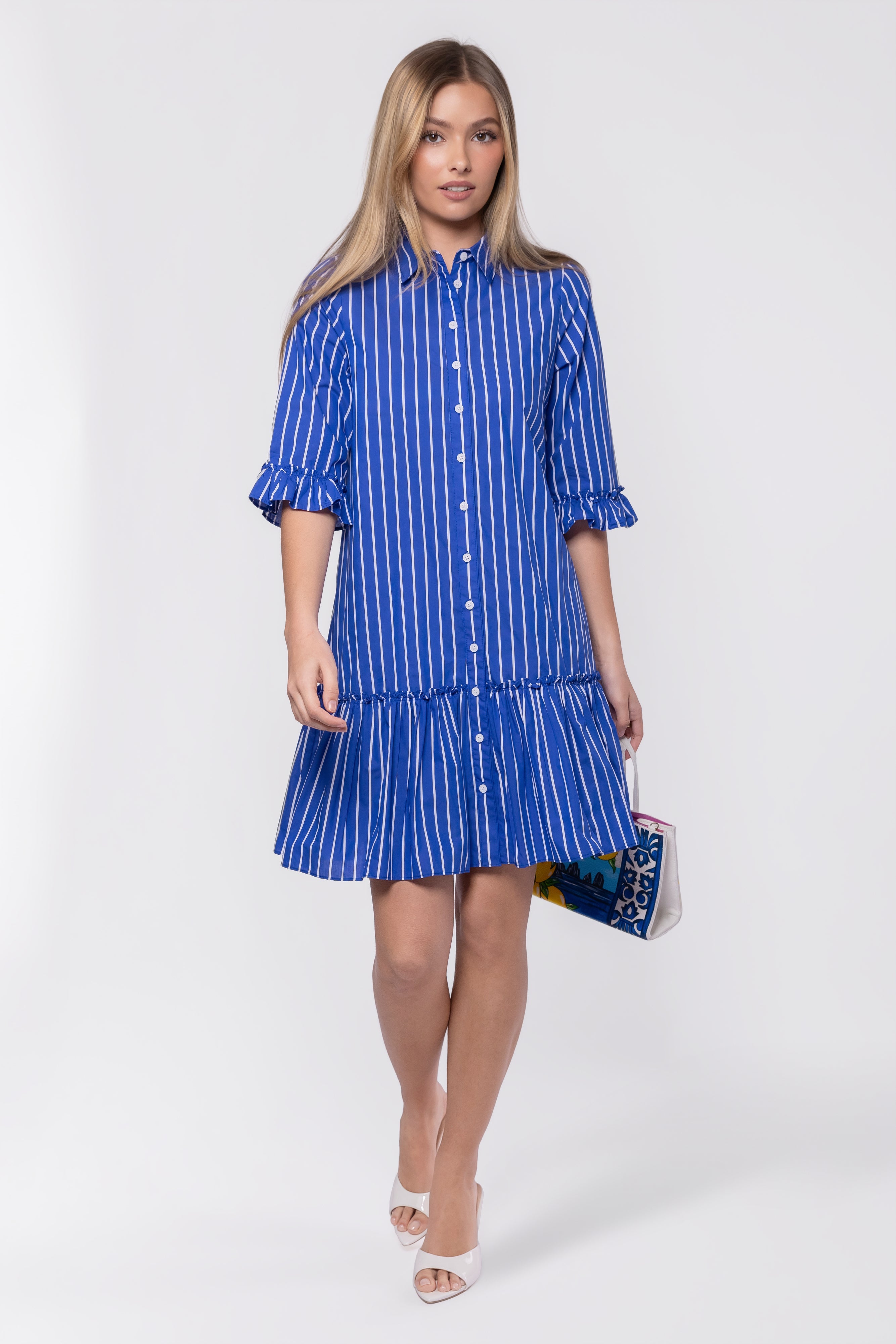 Kiana Dress 37" (Blue Stripe)