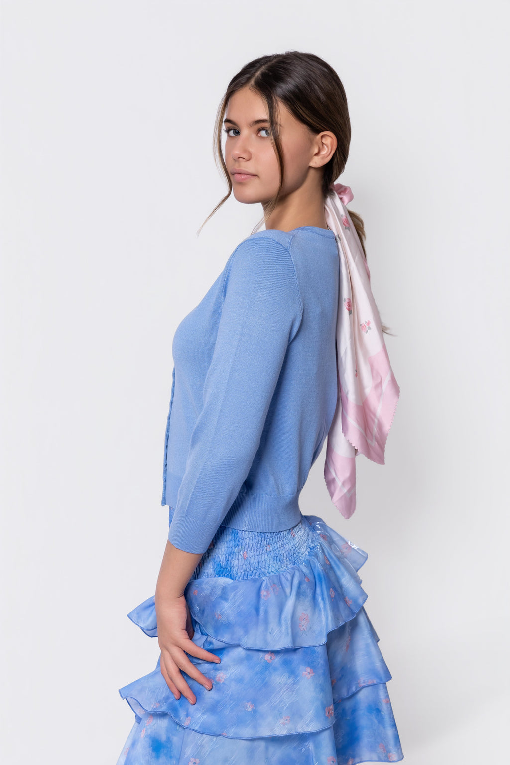 3/4 Sleeve Knit Cardigan (Blue)
