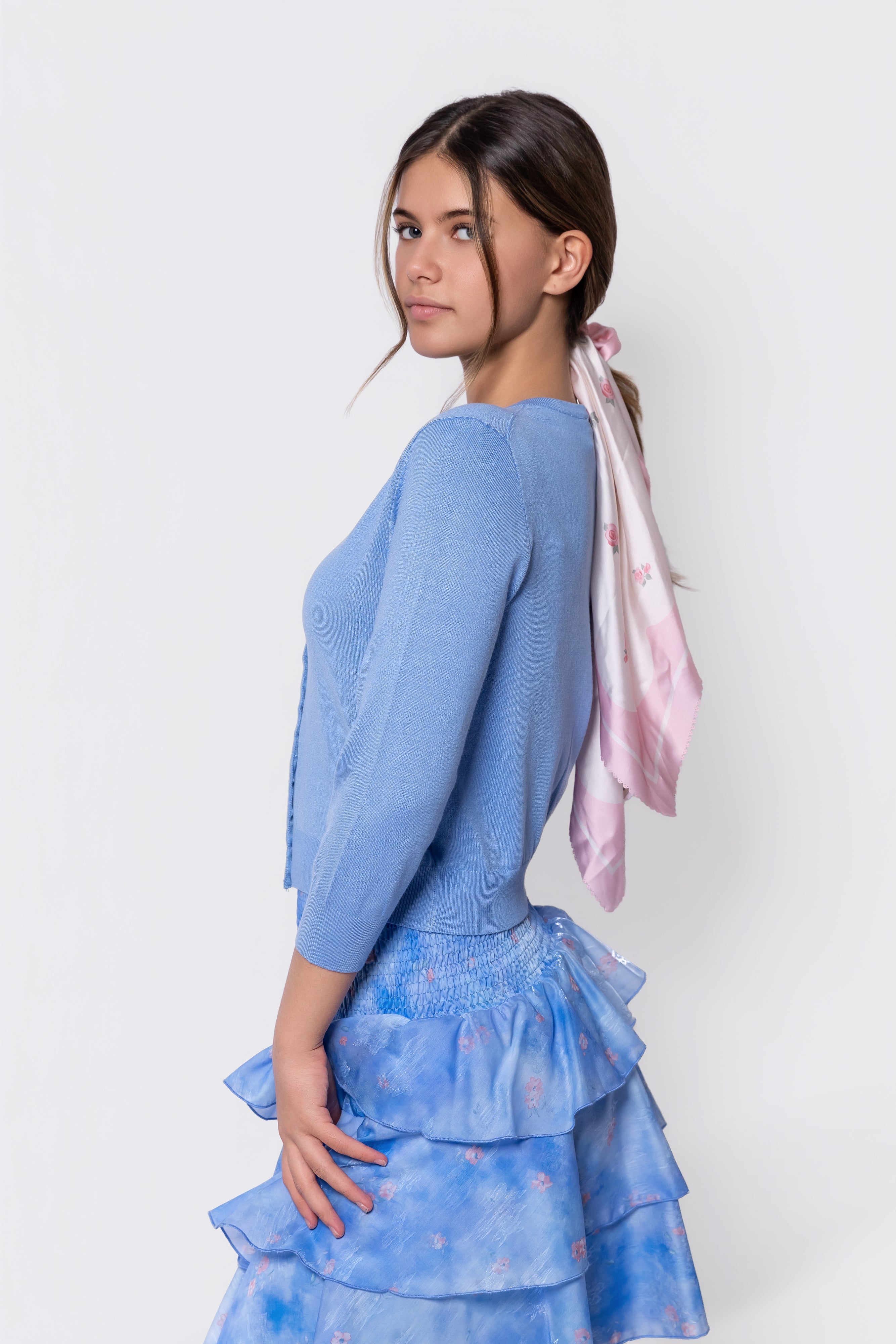3/4 Sleeve Knit Cardigan (Blue)