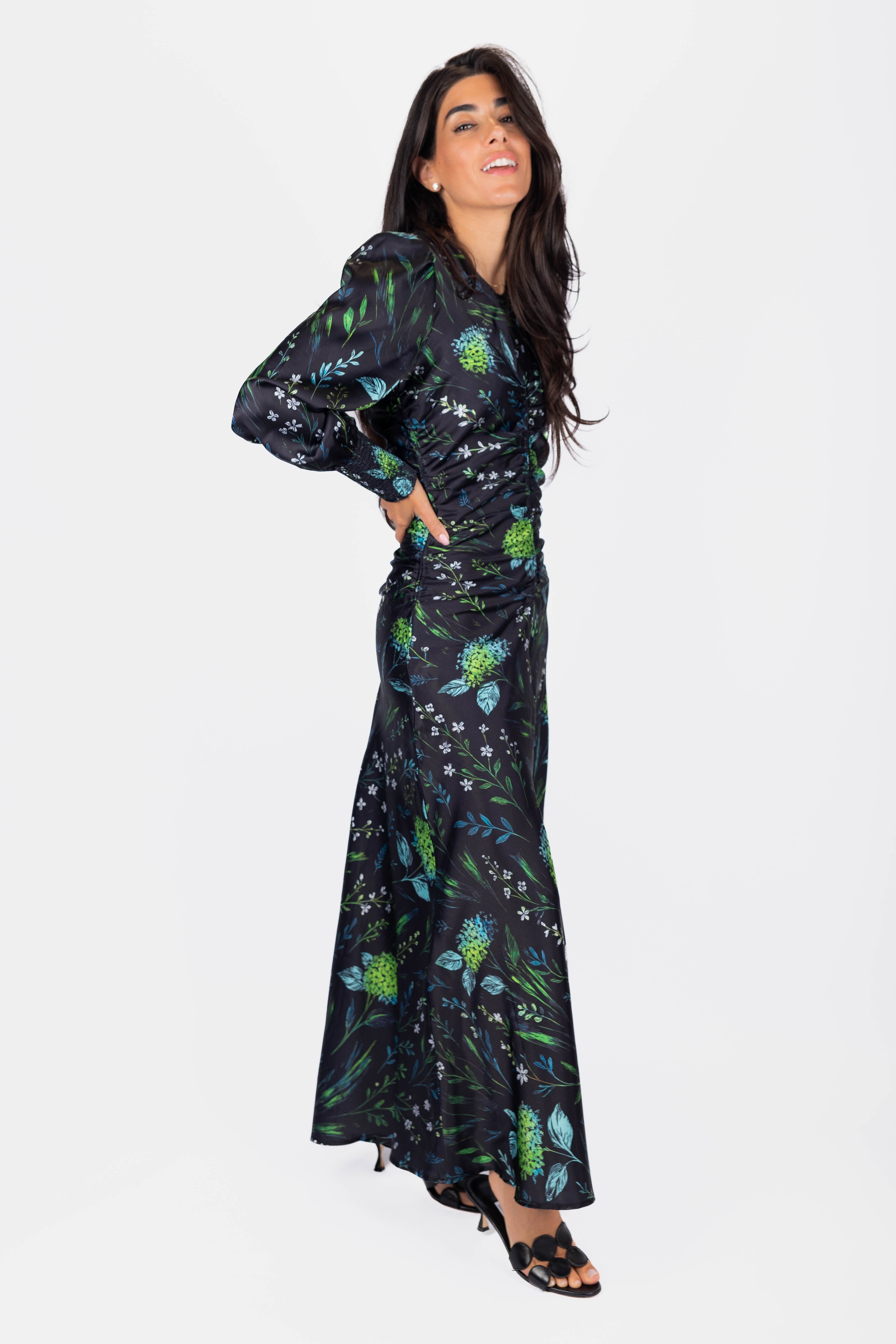 Audrey Dress Long Sleeve (Black / Green)