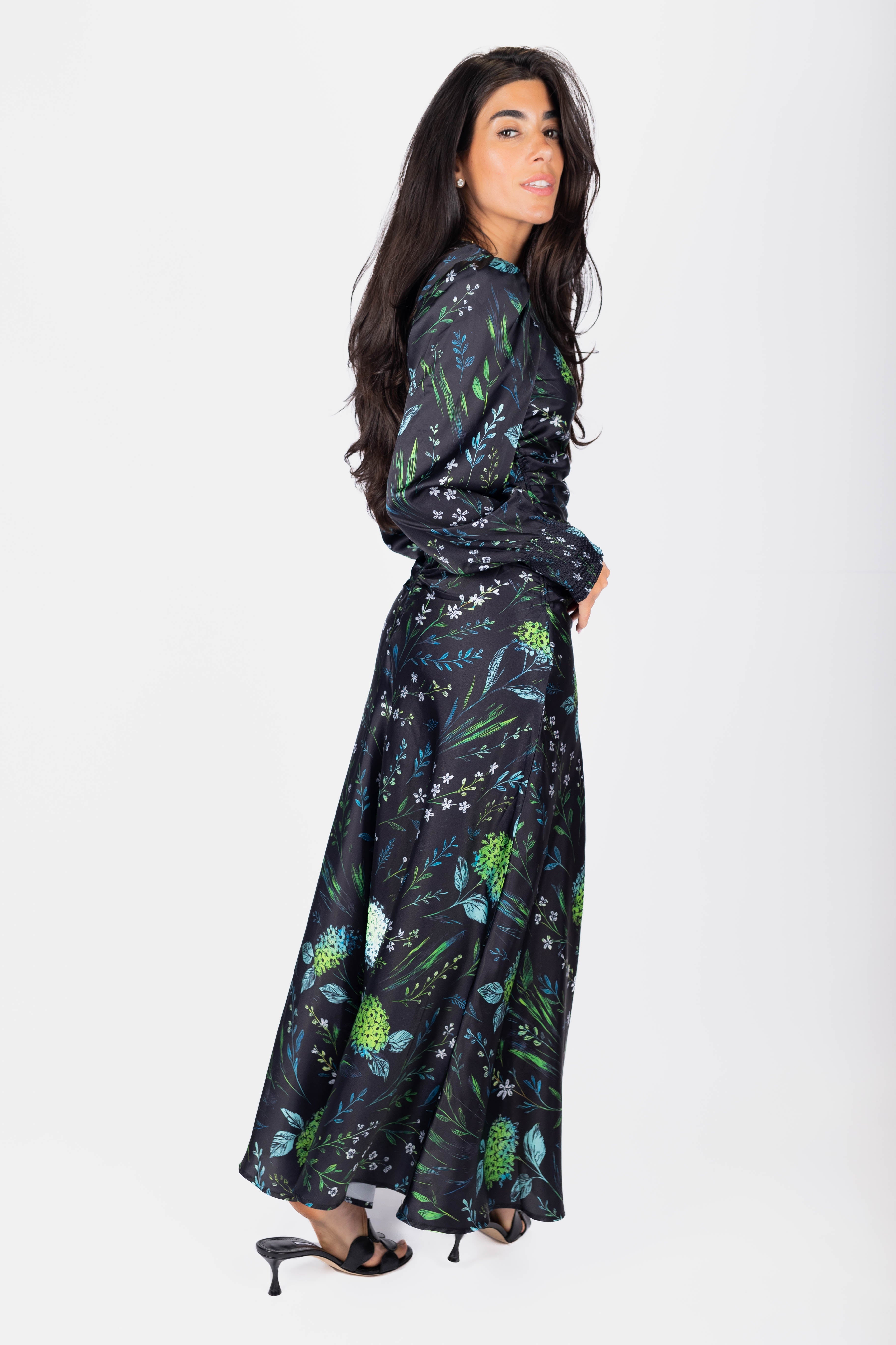 Audrey Dress Long Sleeve (Black / Green)