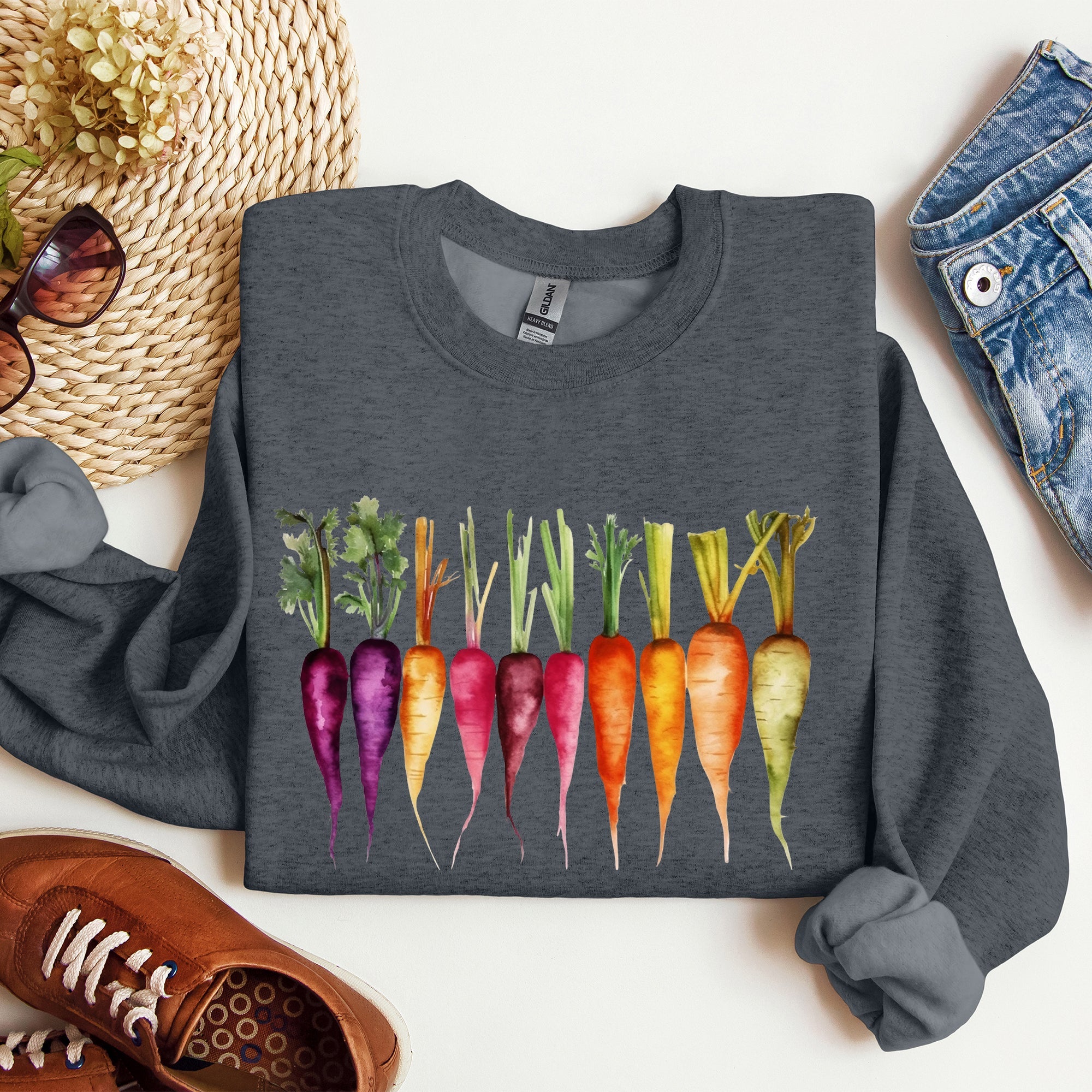Carrots Watercolor Garden Vegetables Botanical Illustration Inspired By Gardening Sweatshirt