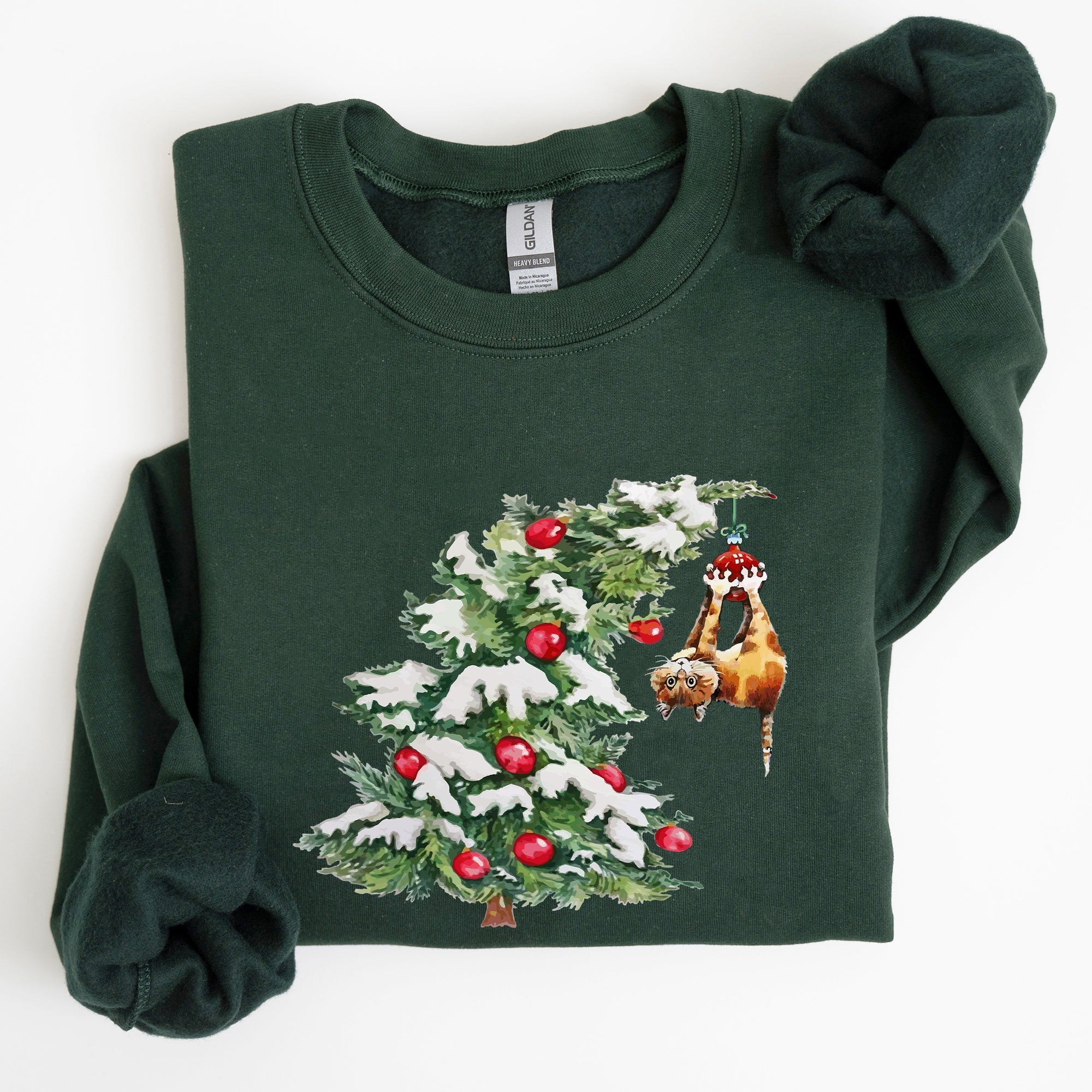 Cat Christmas Tree Funny Naughty Winter Santa Snow Xmas Cozy Holiday Festive Sweatshirt