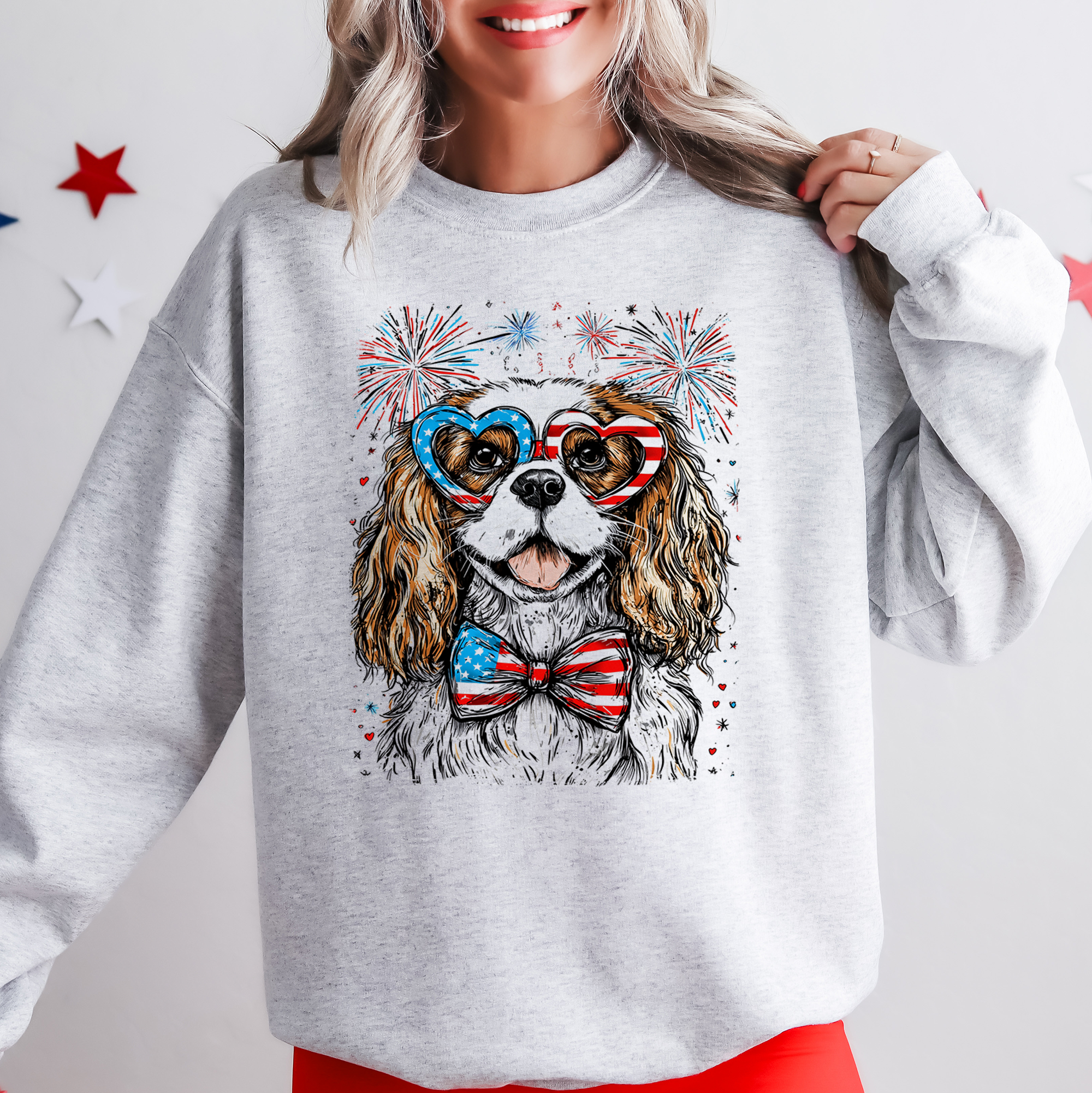 Cavalier King Charles Spaniel Patriotic USA Flag Fourth Of July Dog Pet Lover Sweatshirt