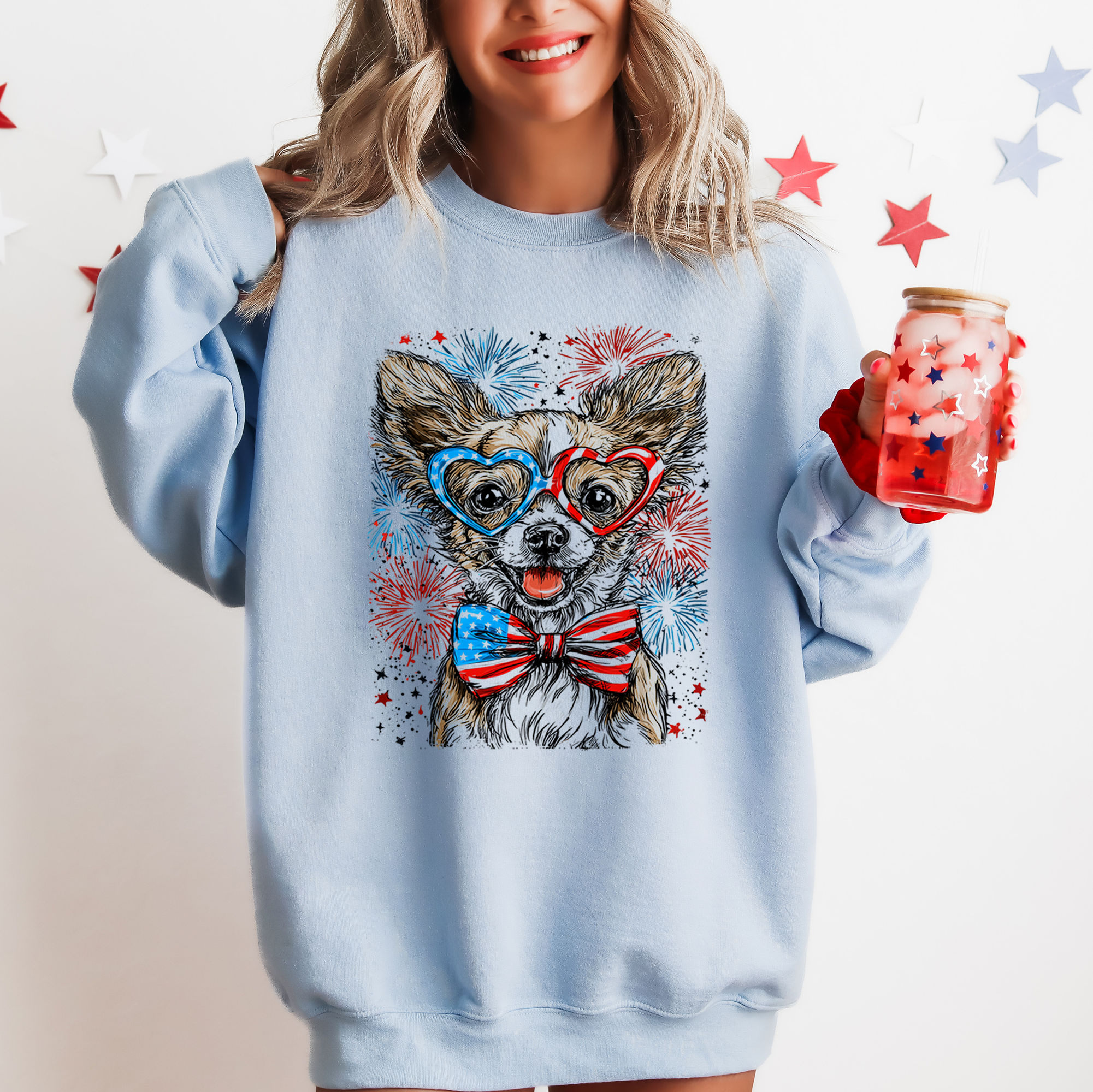 Chihuahua Patriotic American Flag Lover Dog USA Pride Graphic With Stars And Stripes National Flag Edition Sweatshirt