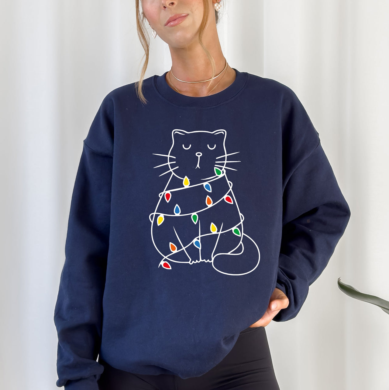 Christmas Cat Lights Santa Feline Cat Lover Festive Holiday Cozy Warm Winter Nights Sweatshirt