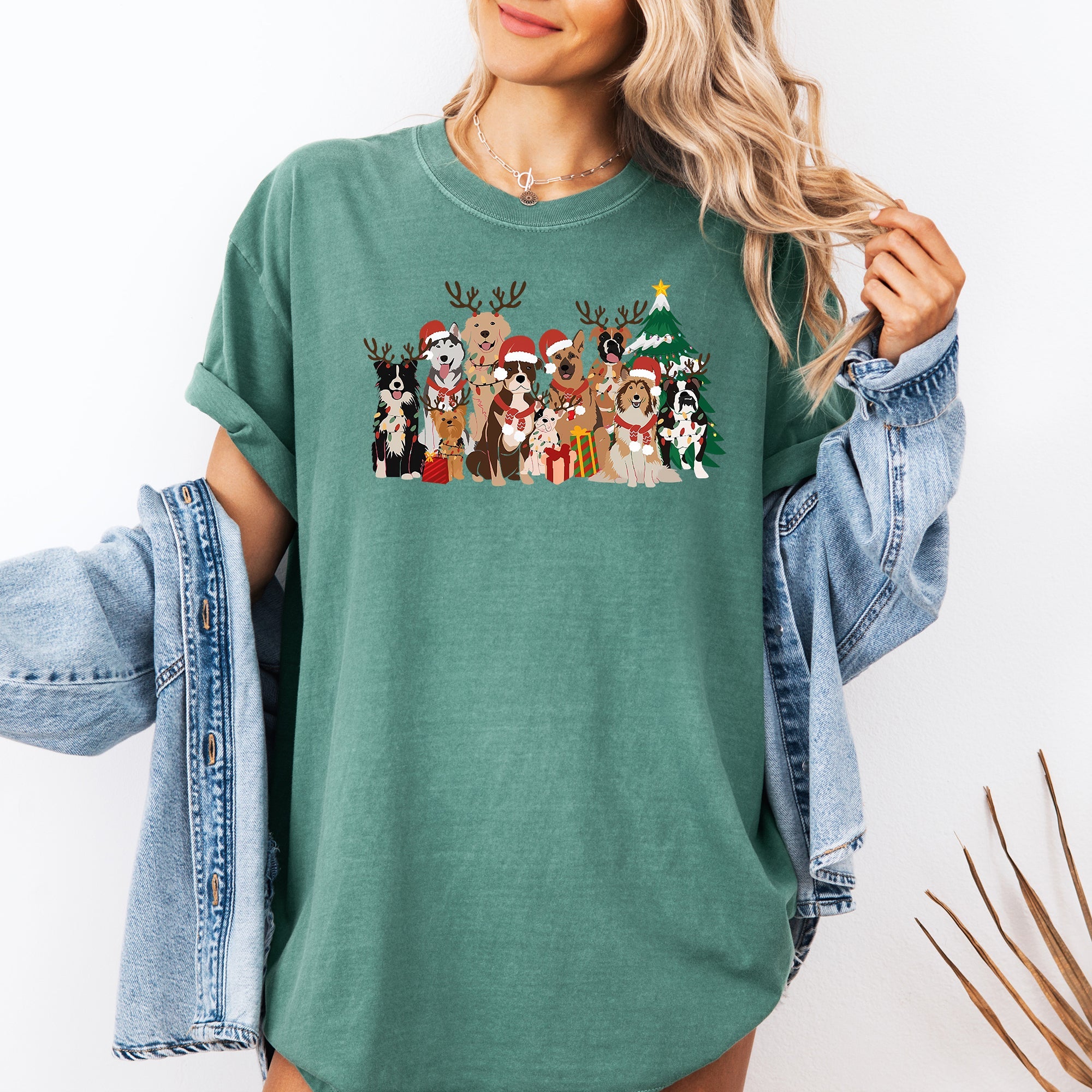 Christmas Dogs Antlers Reindeer Santa Dog Lover Holiday Edition Comfort Colors Tee