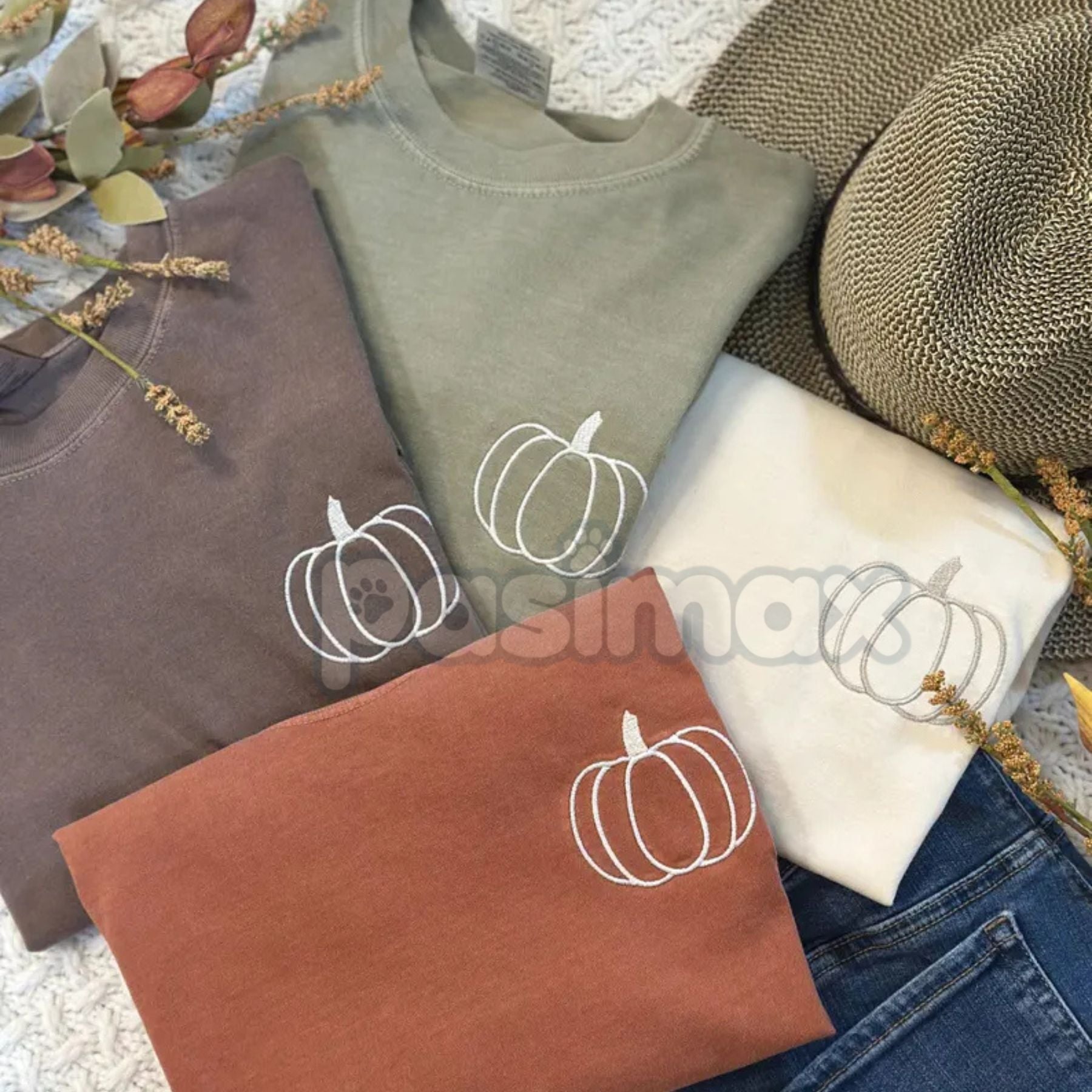 Classic Embroidered Pumpkin Comfort Colors Tee – Vintage Fall Style Shirt