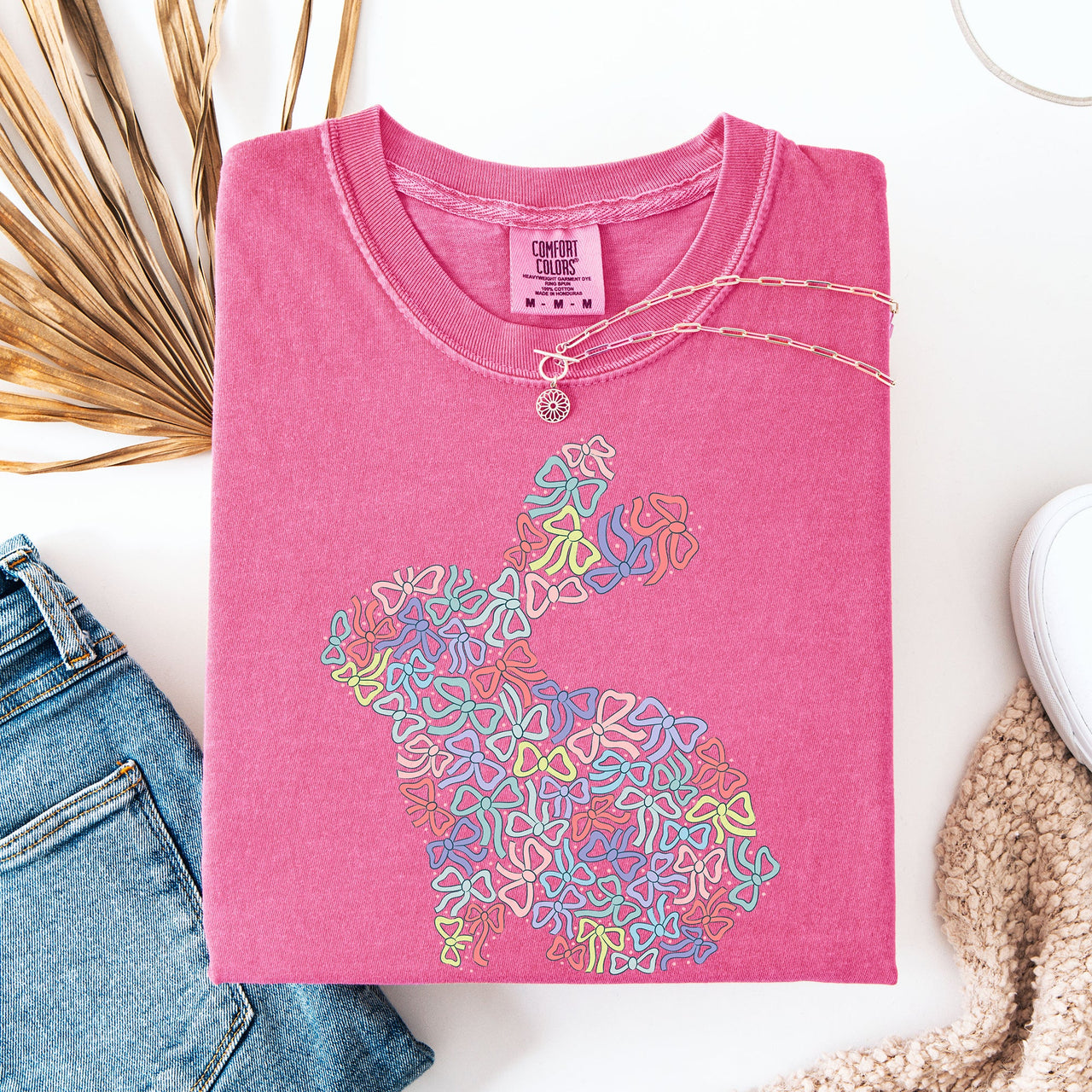 Colorful Bows Easter Bunny Jesus Rabbit Holiday Celebration Blessings For Family And Friends Comfort Colors Tee