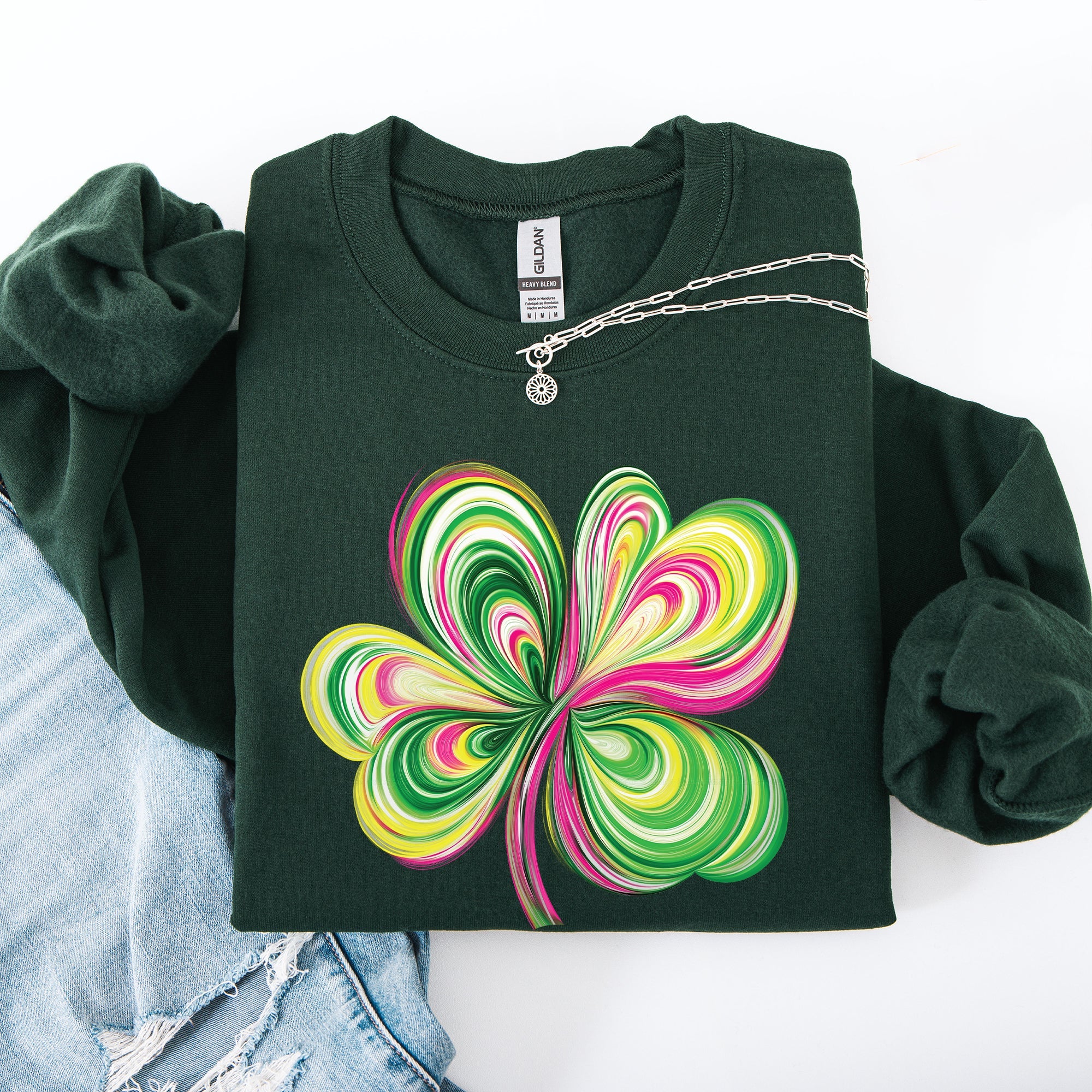 Colorful Painted St Patrick's Day Shamrock Clover Lucky Leprechaun Graphic Sweatshirt