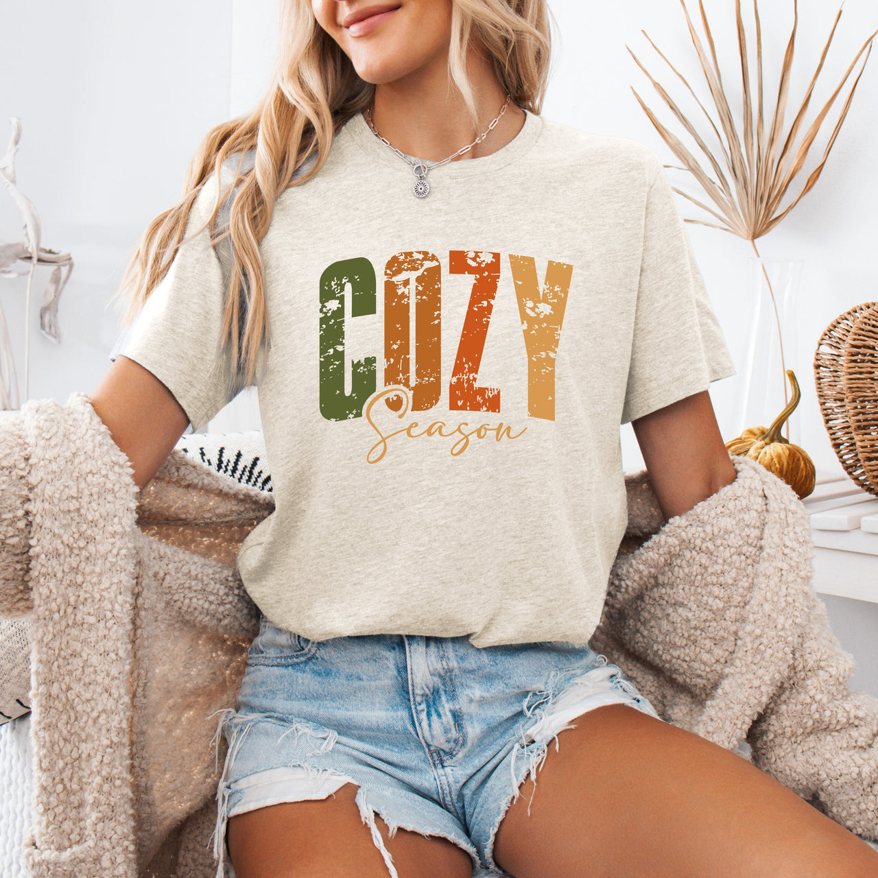 Cozy Season Fall Vibes Retro Varsity Autumn Pumpkin Limited Edition Collection Graphic Tee