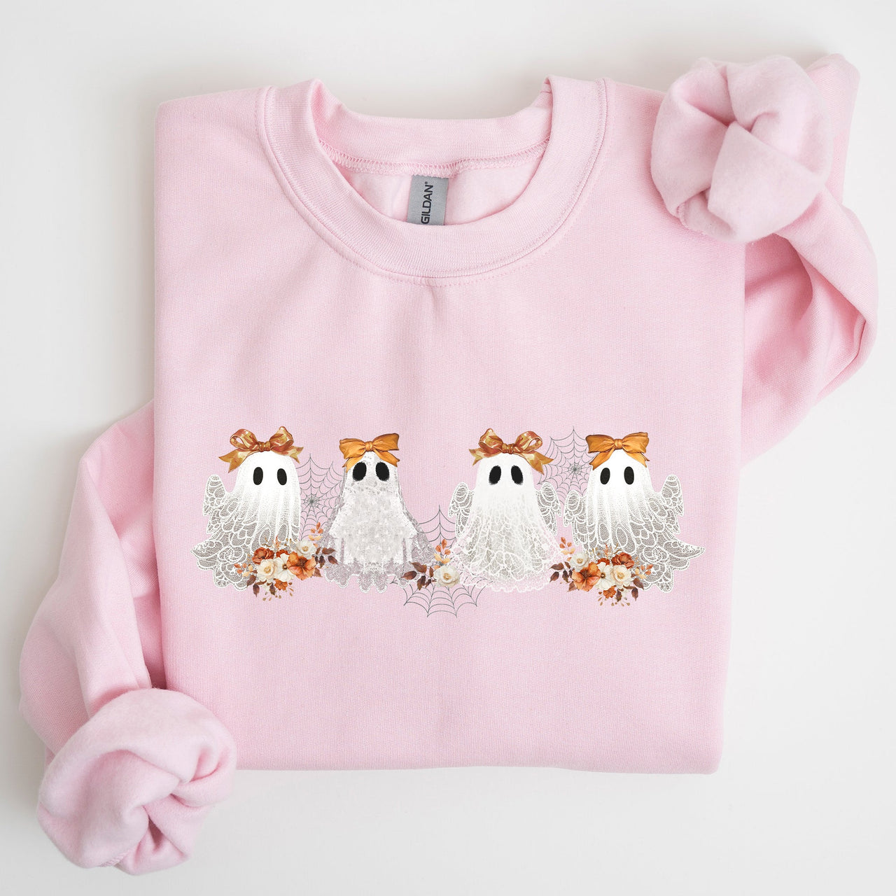Cute Ghosts Lace Halloween Girly Coquette Bow Ribbon Spooky Charm Print Sweatshirt