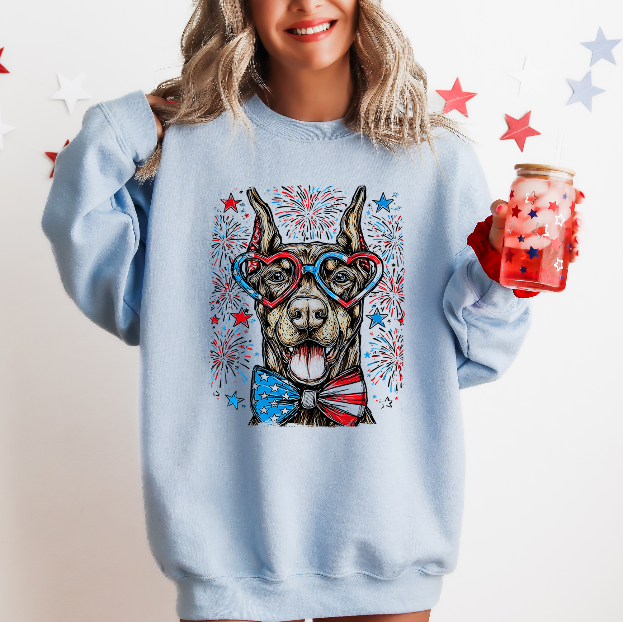 Doberman Patriotic Dog USA Independence Day Pet Lover Patriot Flags Stars and Stripes Edition 4th of July Sweatshirt