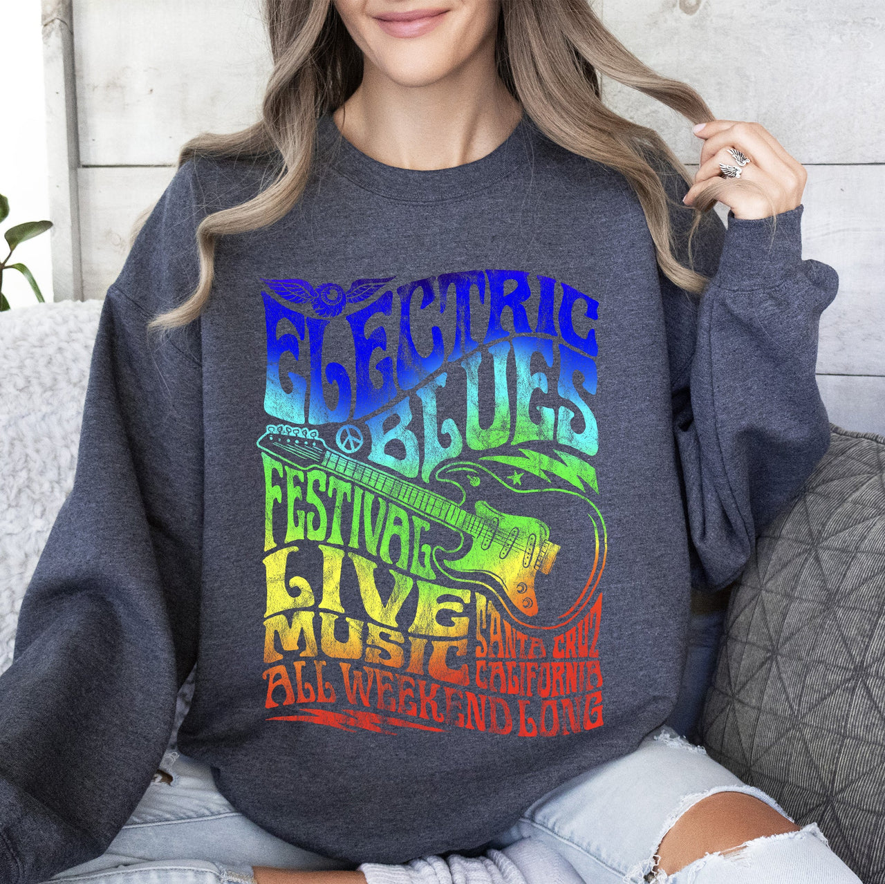 Electric Blues Festival Concert Poster Vintage Style Print Inspired By Iconic Nightclub Posters Sweatshirt
