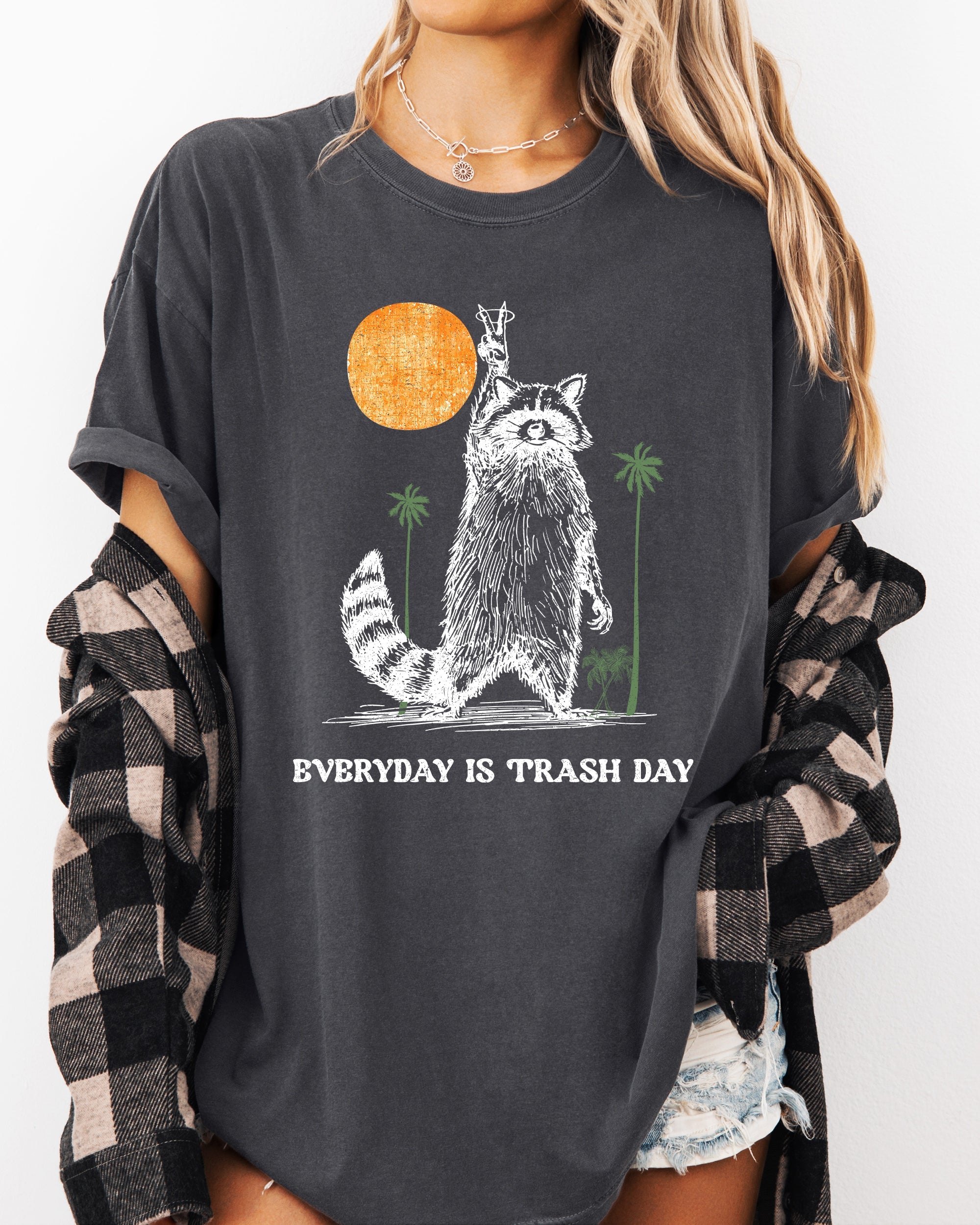 Everyday Is Trash Day Raccoon Meme Vintage Inspired Illustration Comfort Colors Tee