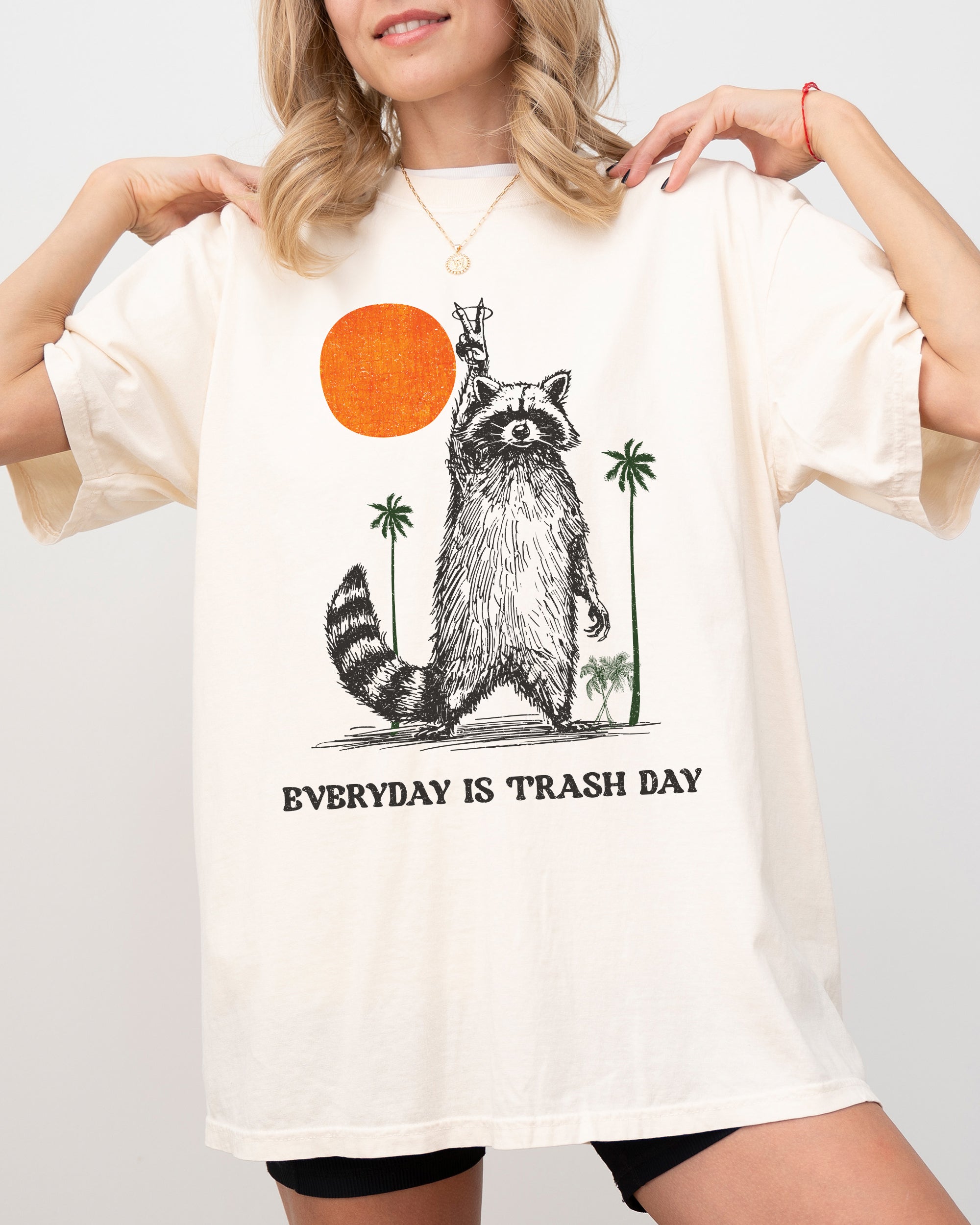 Everyday Is Trash Day Raccoon Meme Vintage Inspired Illustration Comfort Colors Tee
