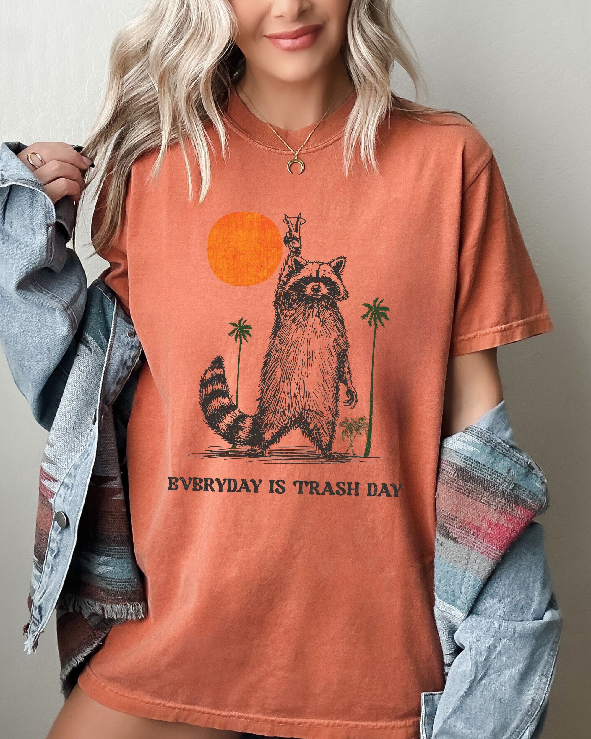 Everyday Is Trash Day Raccoon Meme Vintage Inspired Illustration Comfort Colors Tee