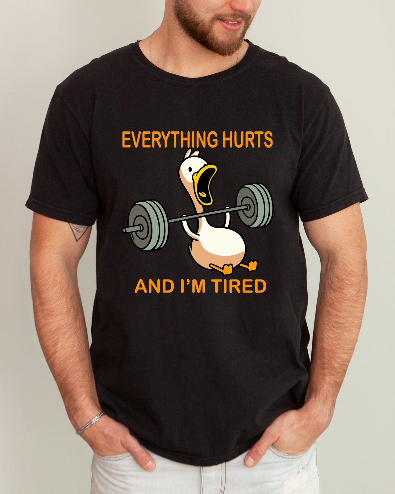 Everything Hurts And I'm Tired Meme Duck Gym Life Exercise Lifting Comfort Colors Tee