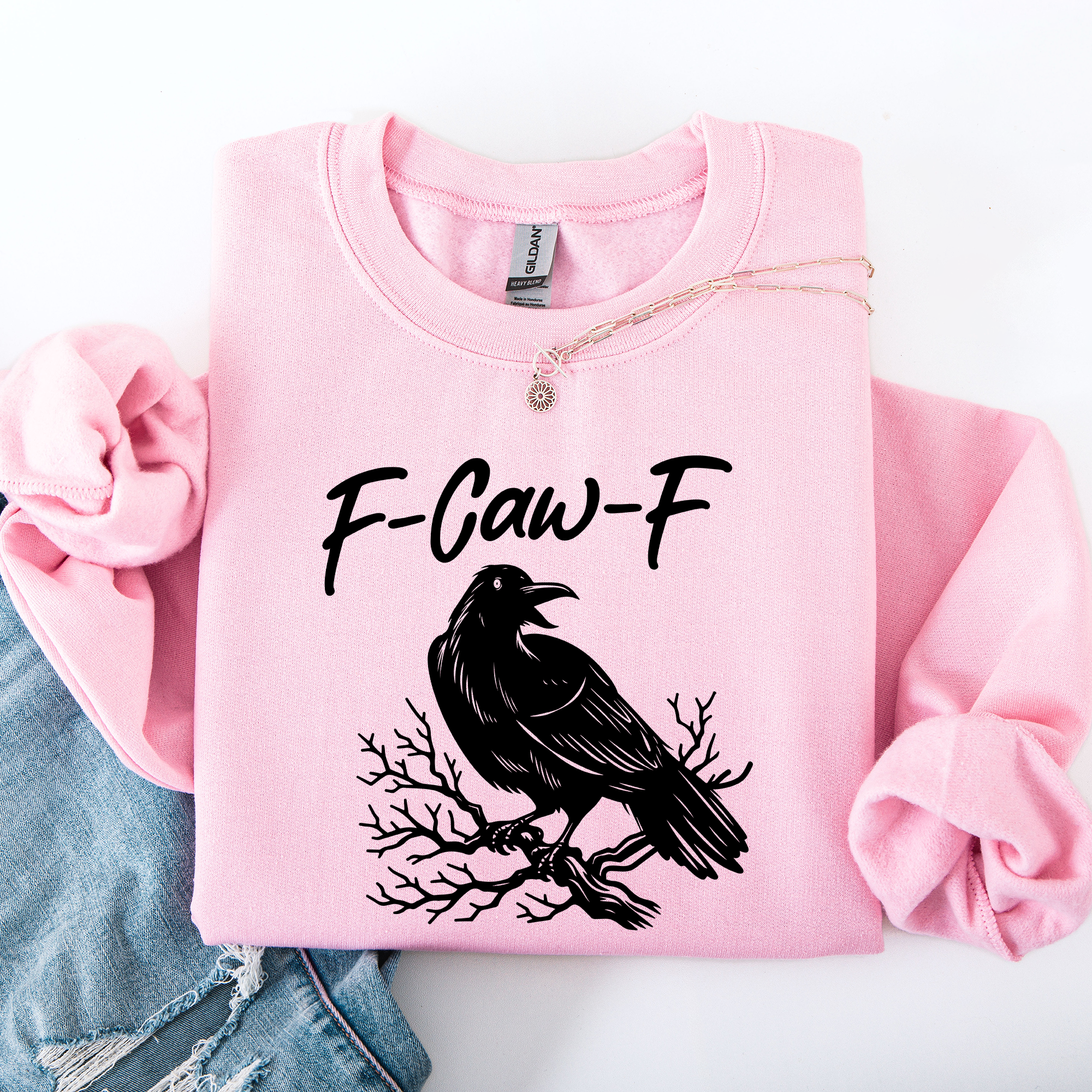 F Caw F Raven Crow Gothic Witch Spooky Halloween Graveyard Night Moonlight Sweatshirt