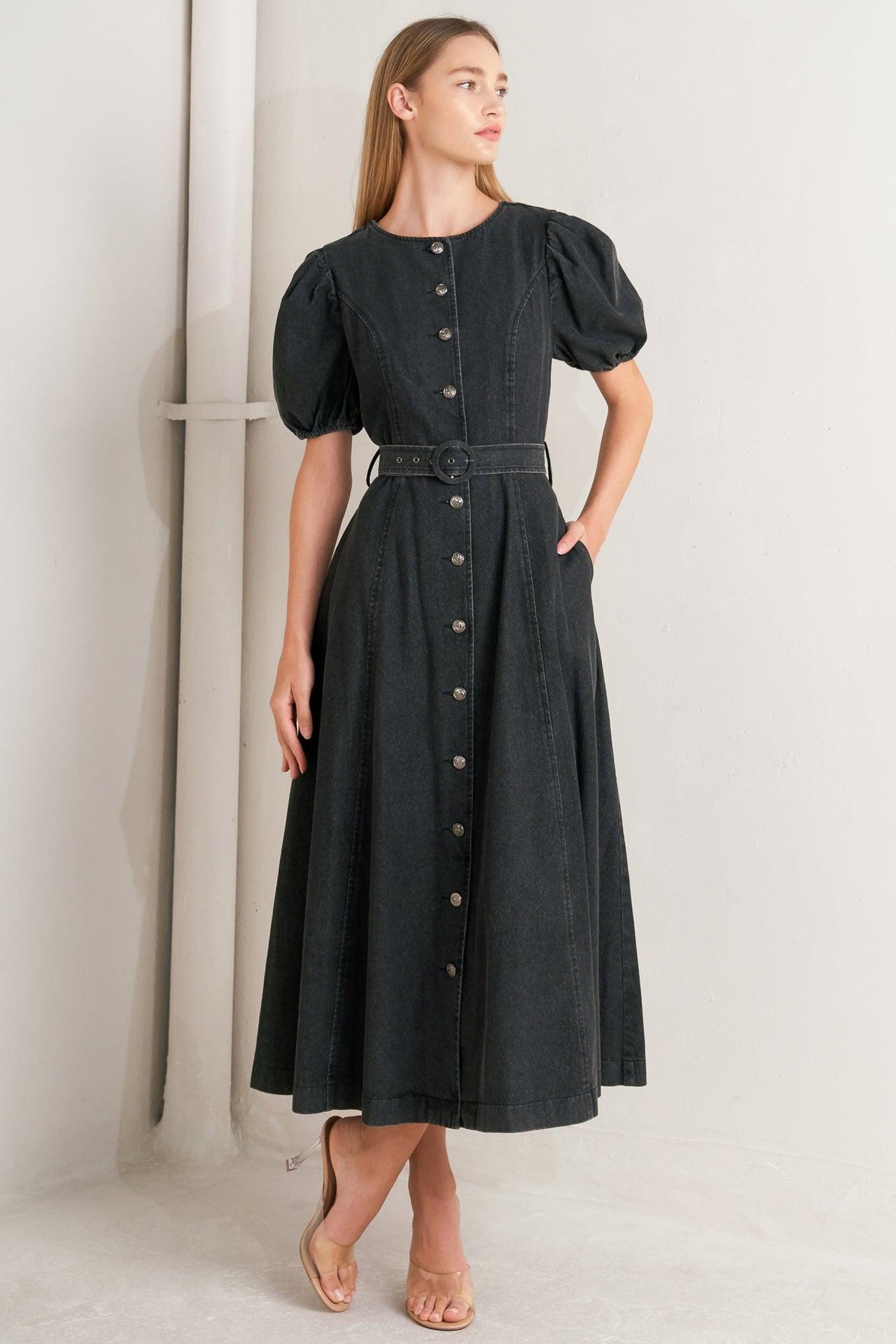 IN MY MIND DENIM MIDI DRESS