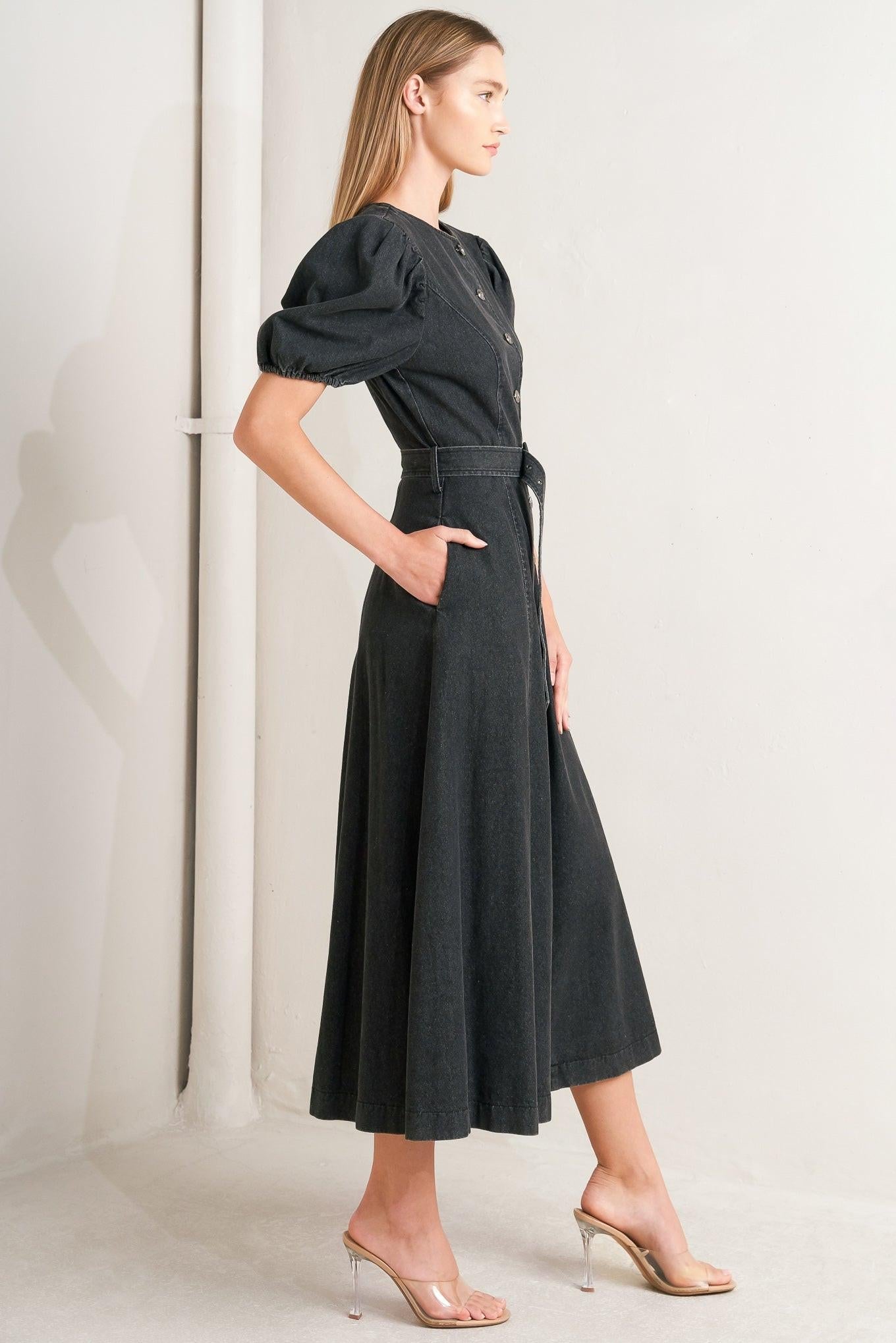 IN MY MIND DENIM MIDI DRESS