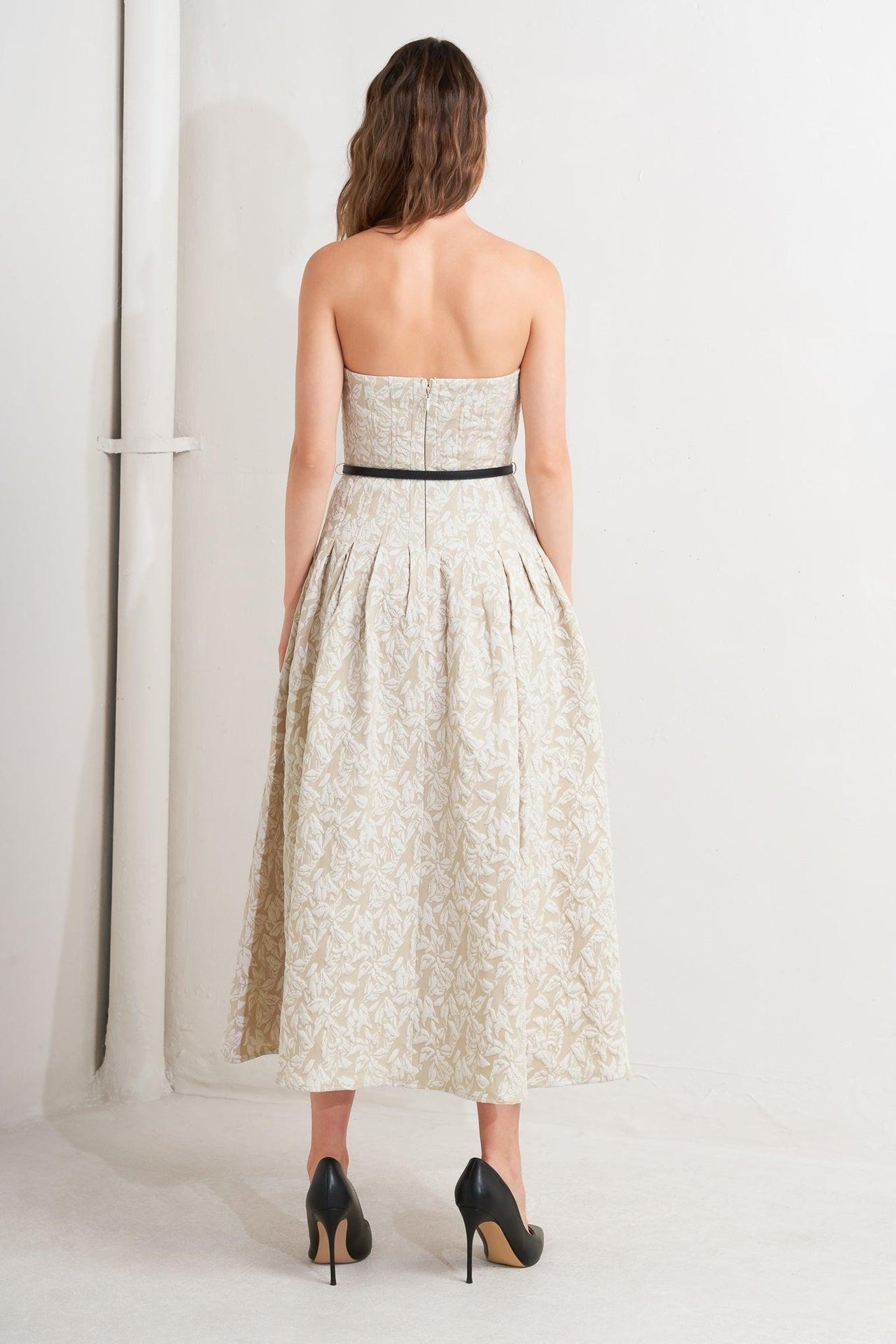 WHISPER LEAF WOVEN MIDI DRESS