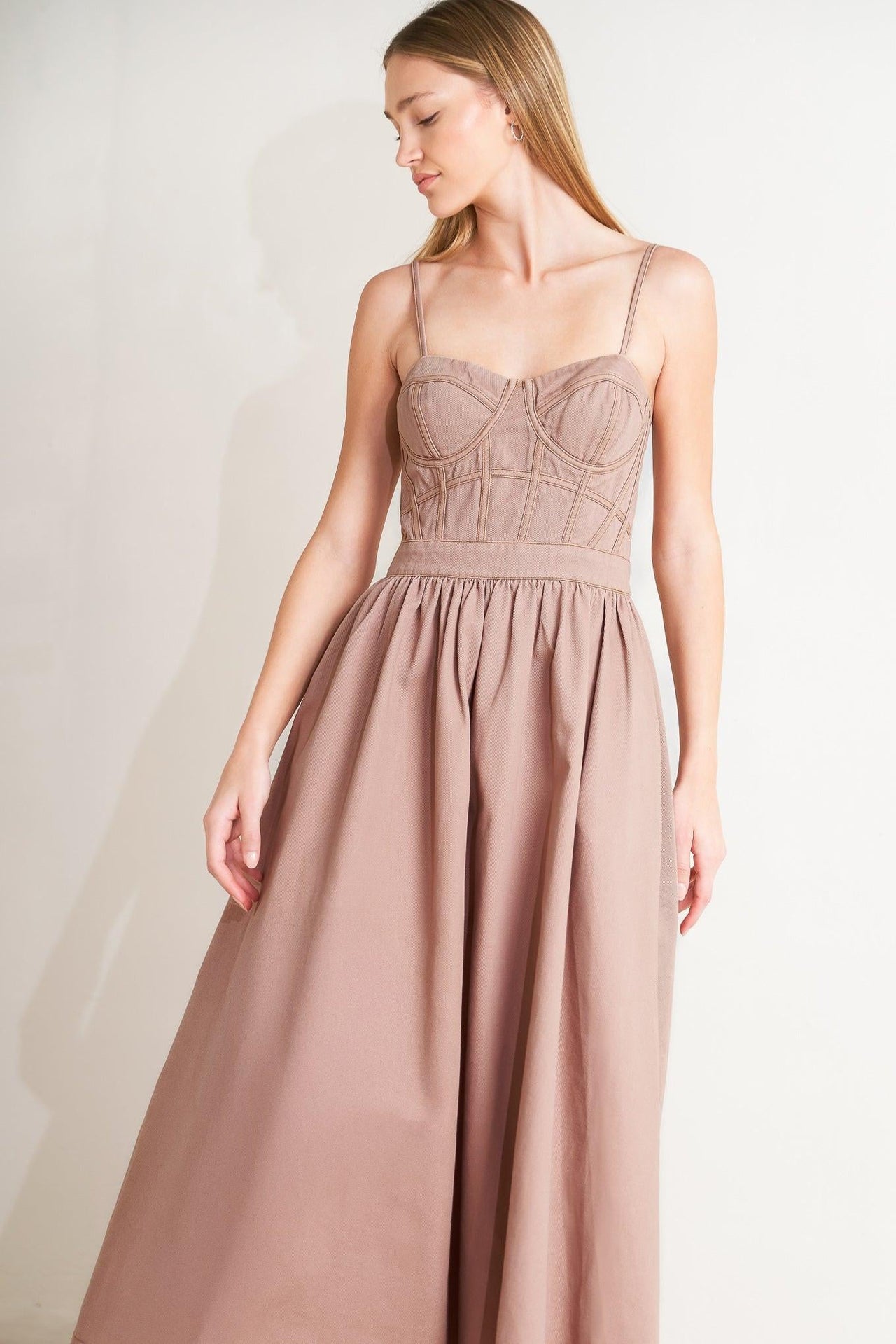 UNDERSTATED GLAM WOVEN TWILL MIDI DRESS
