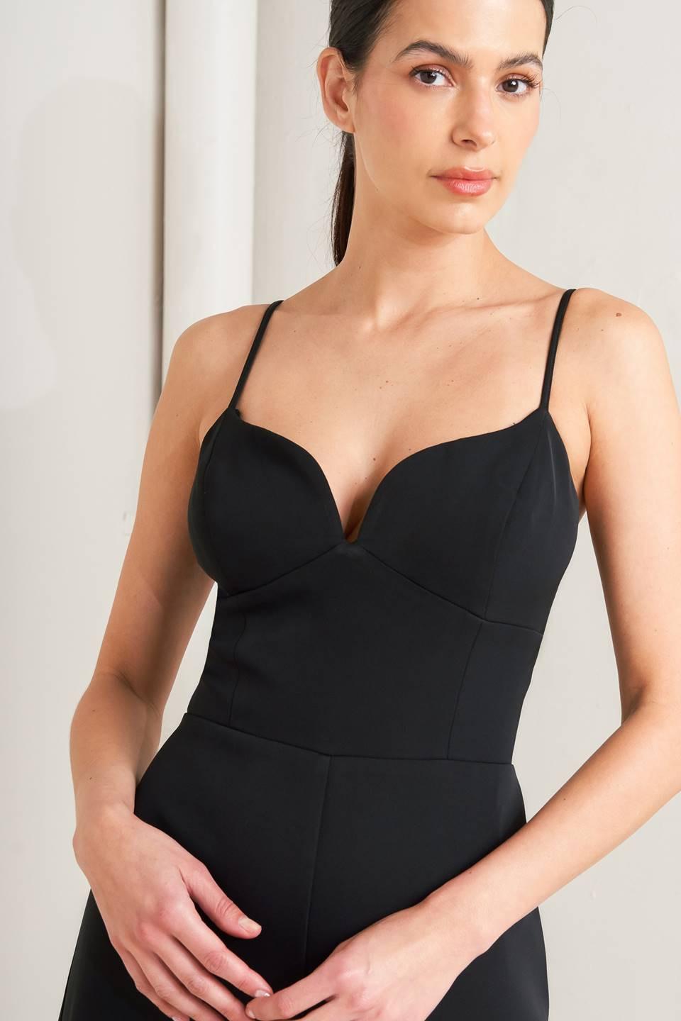 PRISTINE EDGE BLACK WOVEN JUMPSUIT