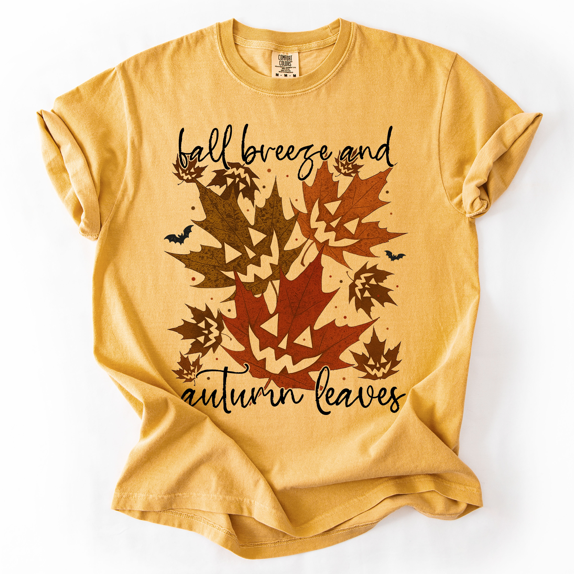 Fall Breeze and Autumn Leaves Vintage Checkered Pumpkin Graphic Comfort Colors Tee