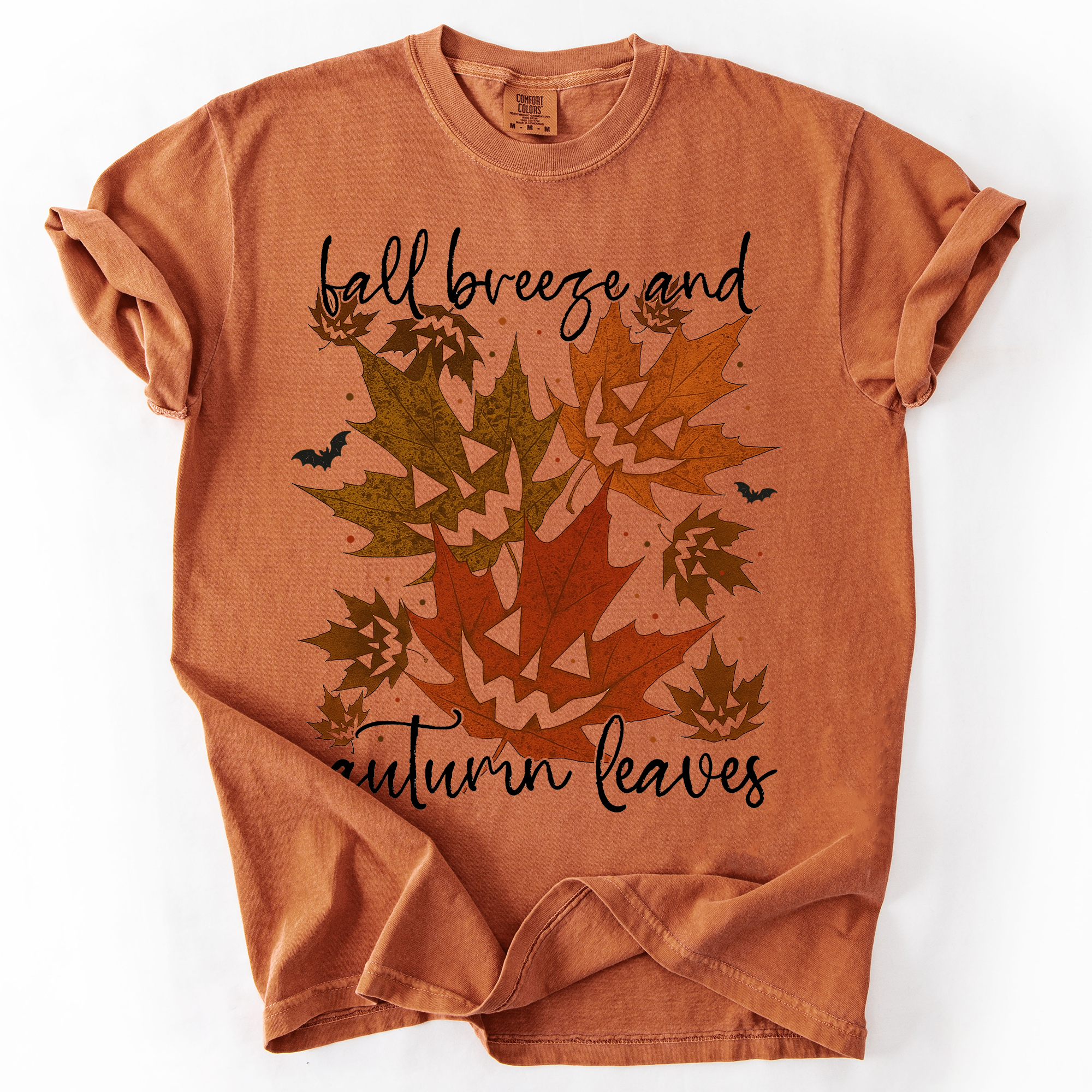 Fall Breeze and Autumn Leaves Vintage Checkered Pumpkin Graphic Comfort Colors Tee