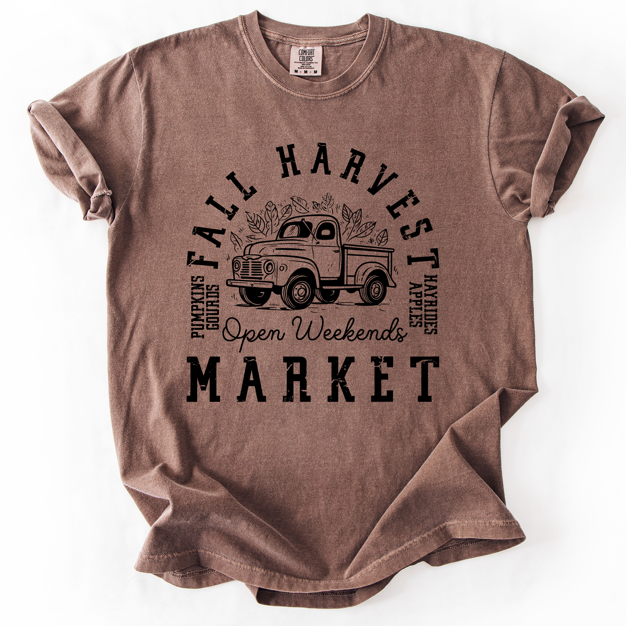 Fall Harvest Market Checkered Pumpkin Graphic Vintage Varsity Inspired Comfort Colors Tee