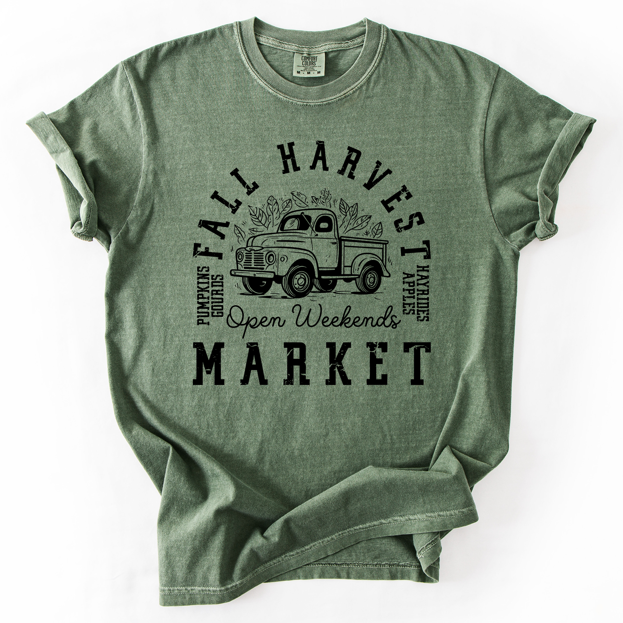 Fall Harvest Market Checkered Pumpkin Graphic Vintage Varsity Inspired Comfort Colors Tee