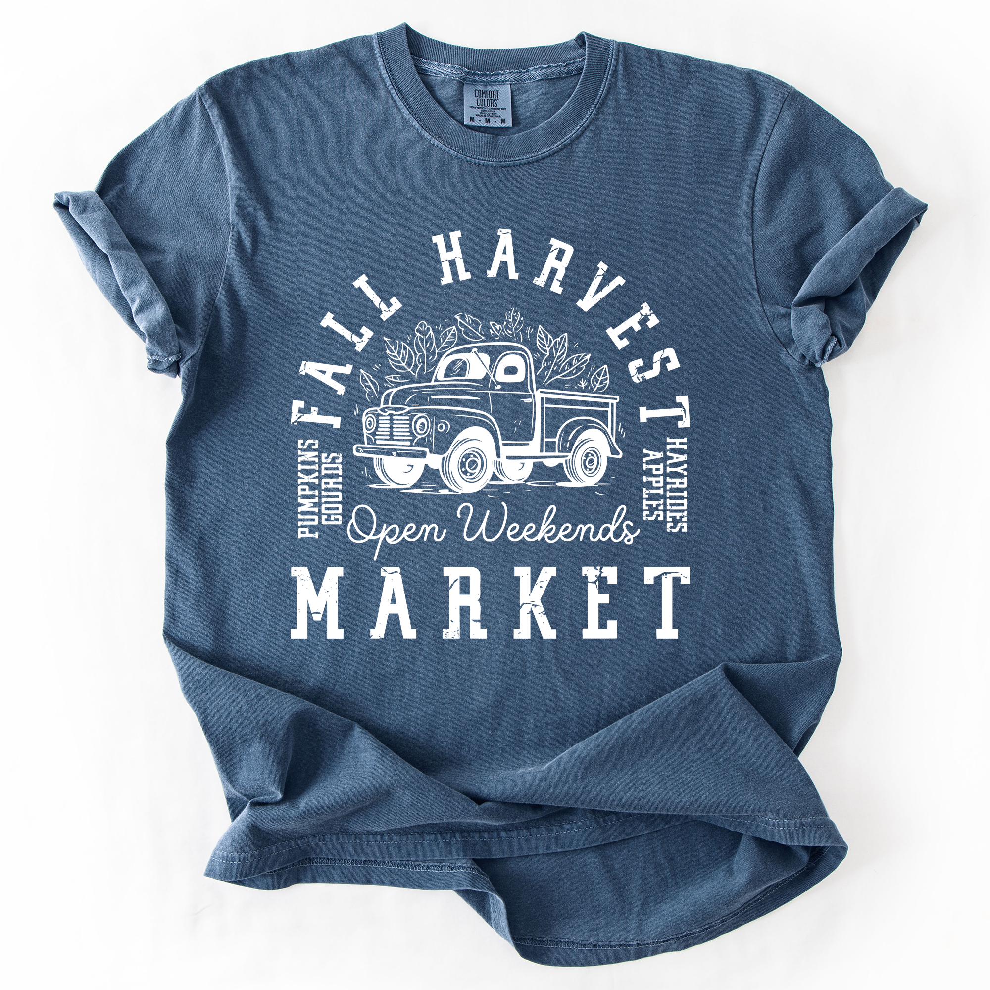 Fall Harvest Market Checkered Pumpkin Graphic Vintage Varsity Inspired Comfort Colors Tee