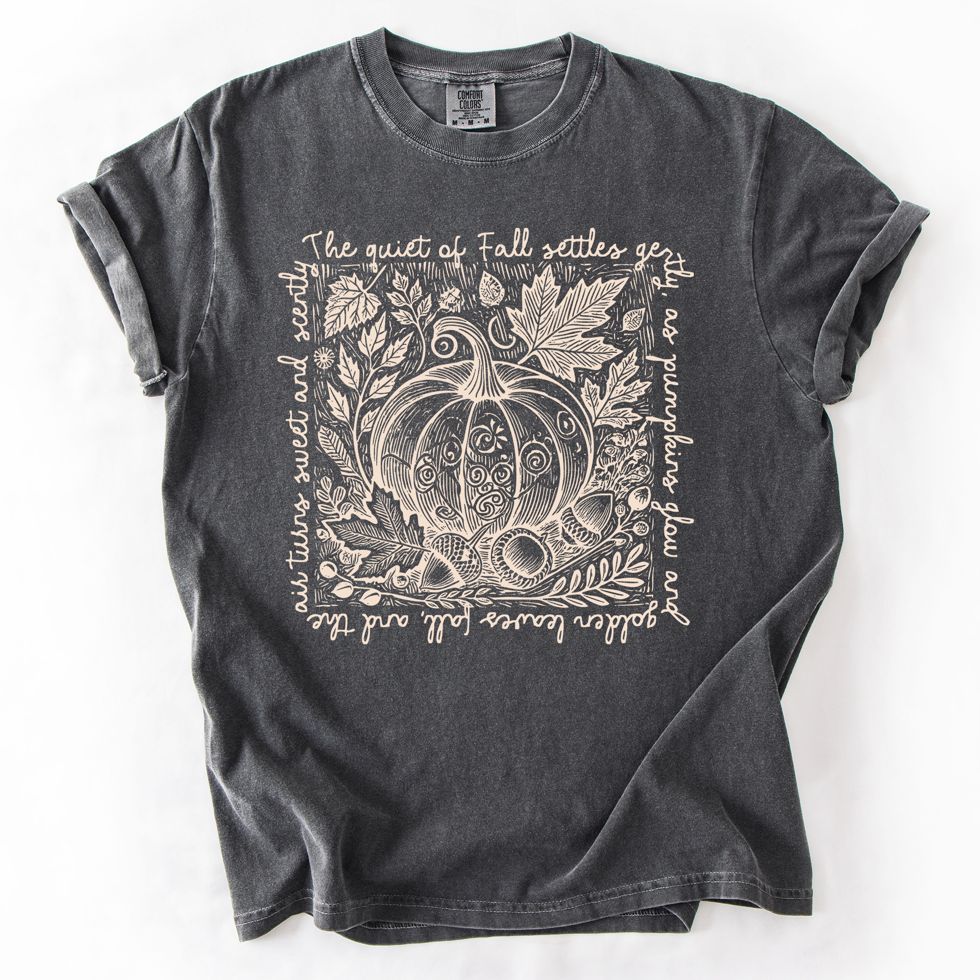 Fall Harvest Market Checkered Pumpkin Autumn Minimalist Vintage Inspired Comfort Colors Tee