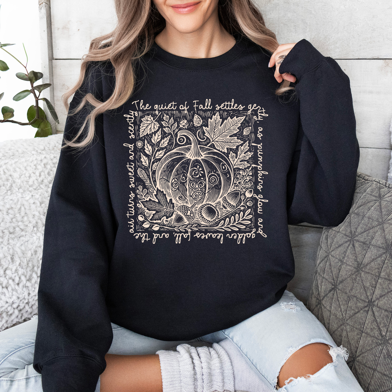 Fall Quote Pumpkin Autumn Minimalist Pretty Cozy Warm Harvest Themed Autumnal Saying Sweatshirt
