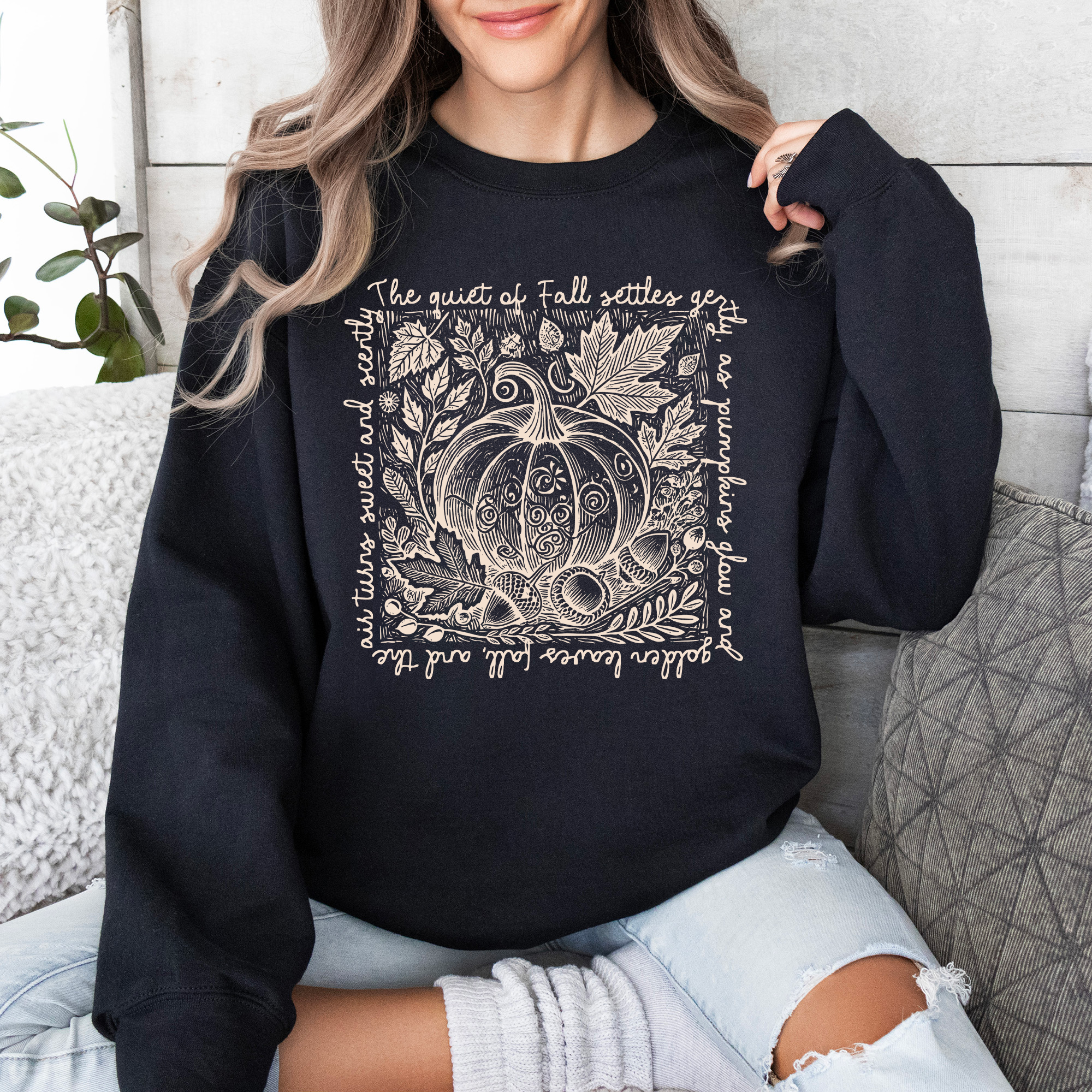 Fall Quote Pumpkin Autumn Minimalist Pretty Cozy Warm Harvest Themed Autumnal Saying Sweatshirt