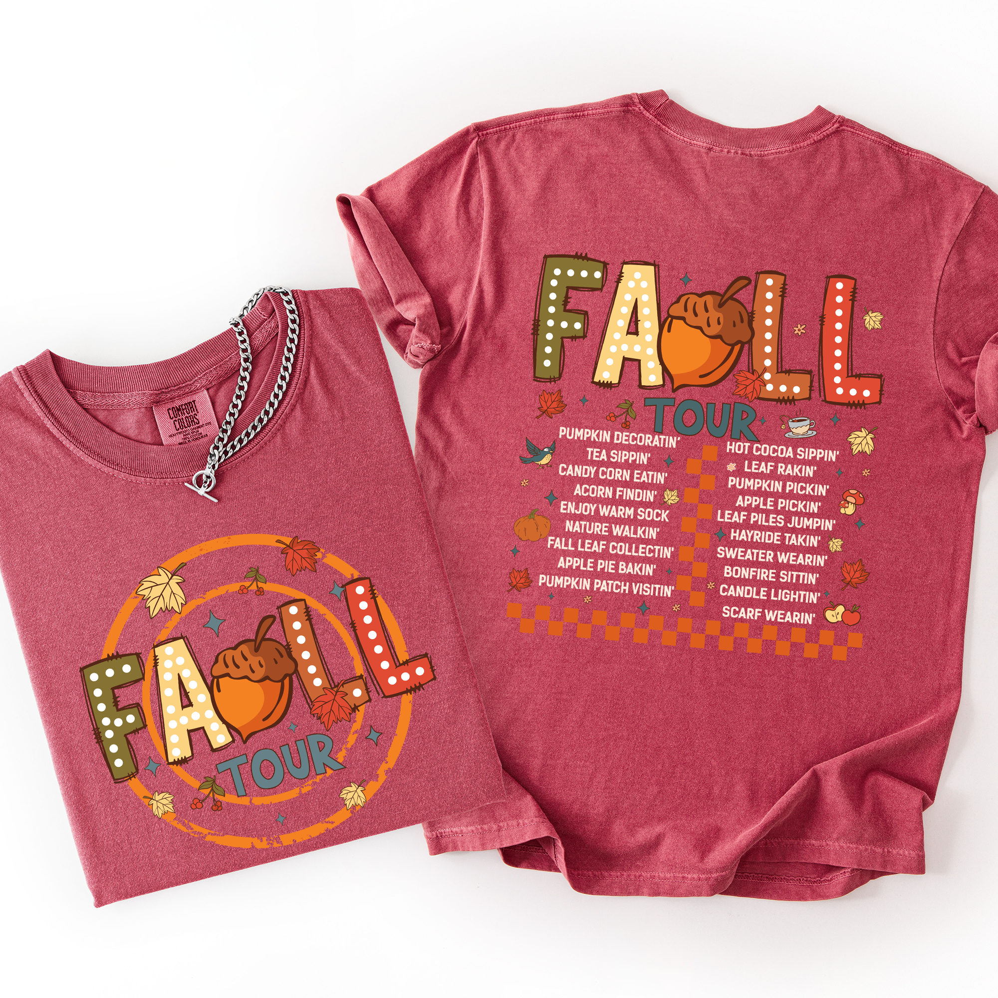 Fall Tour Front And Back Halloween Autumn Checkered Pumpkin Vintage Inspired Comfort Colors Tee