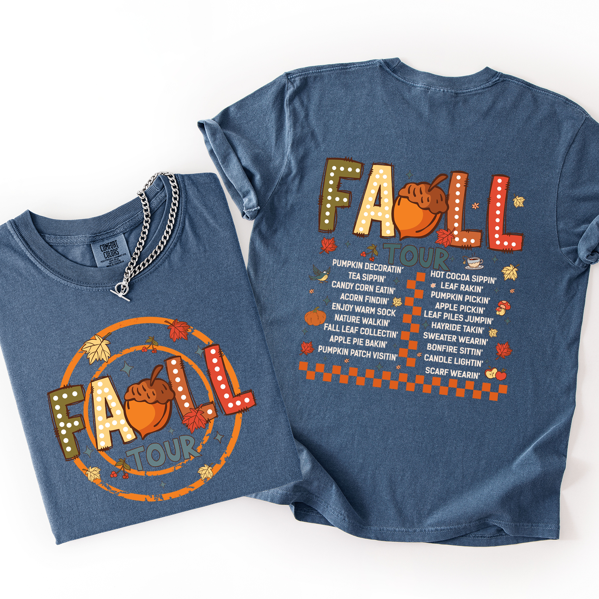 Fall Tour Front And Back Halloween Autumn Checkered Pumpkin Vintage Inspired Comfort Colors Tee