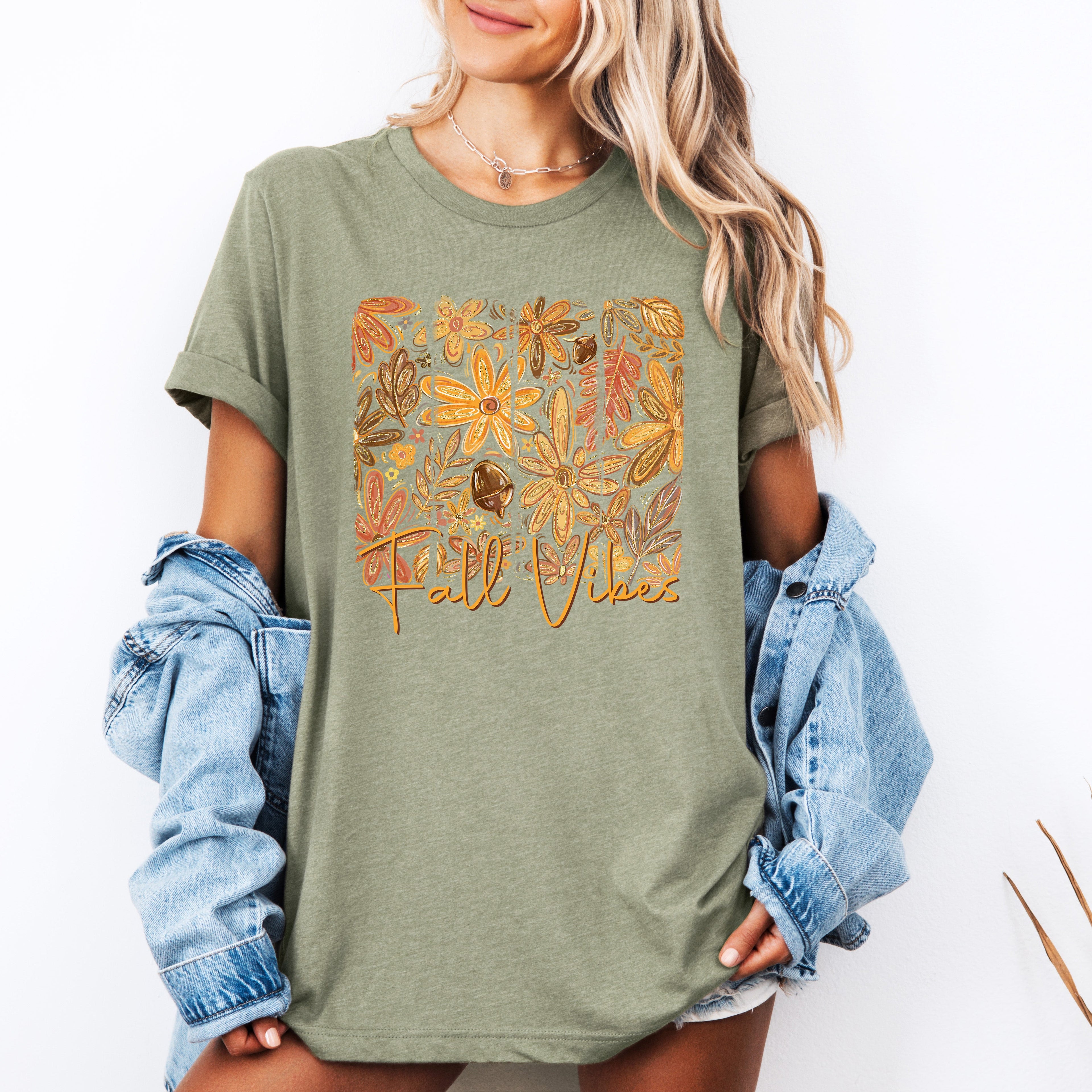 Fall Vibes Colorful Autumn Flowers Botanical Print With Rich Harvest Hues And Rustic Charm Graphic Tee