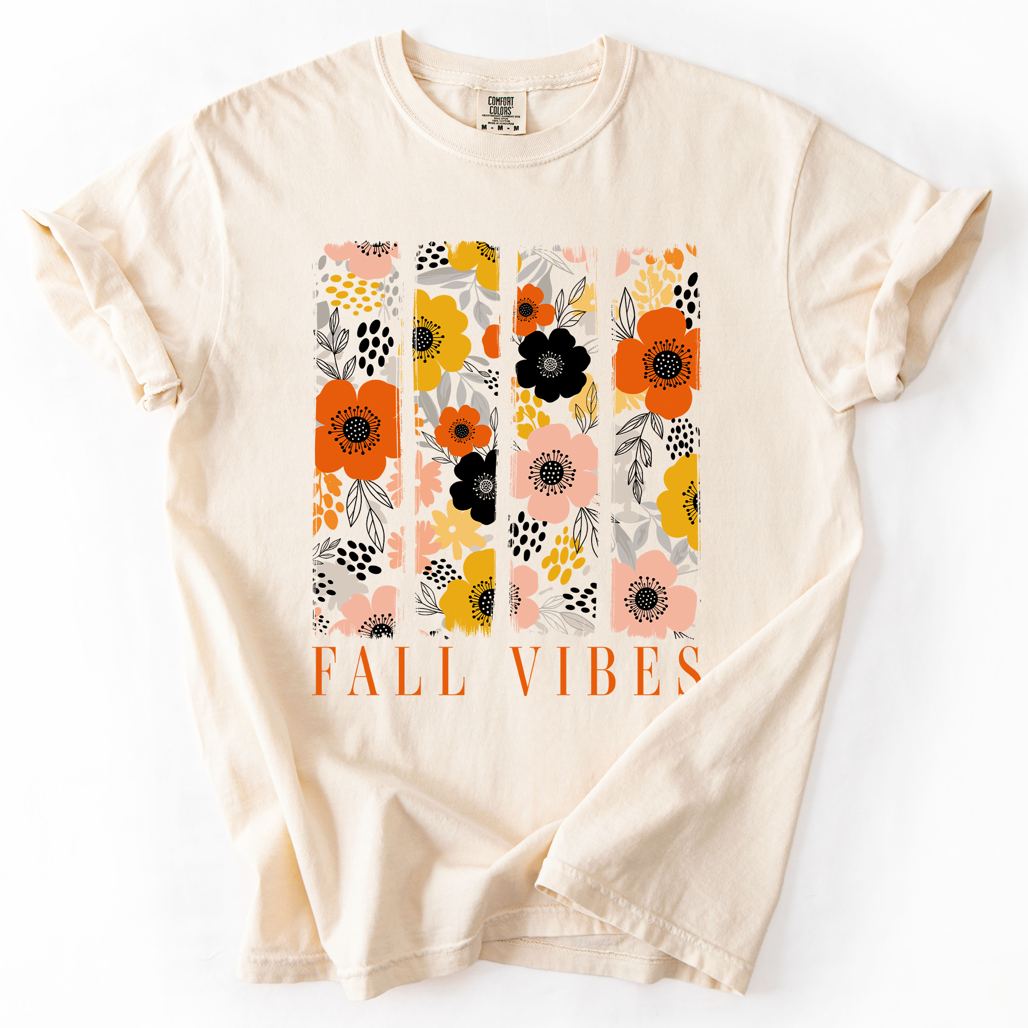 Fall Vibes, Floral Stripes, Beautiful Autumn Vintage Varsity Edition Comfort Colors Tee