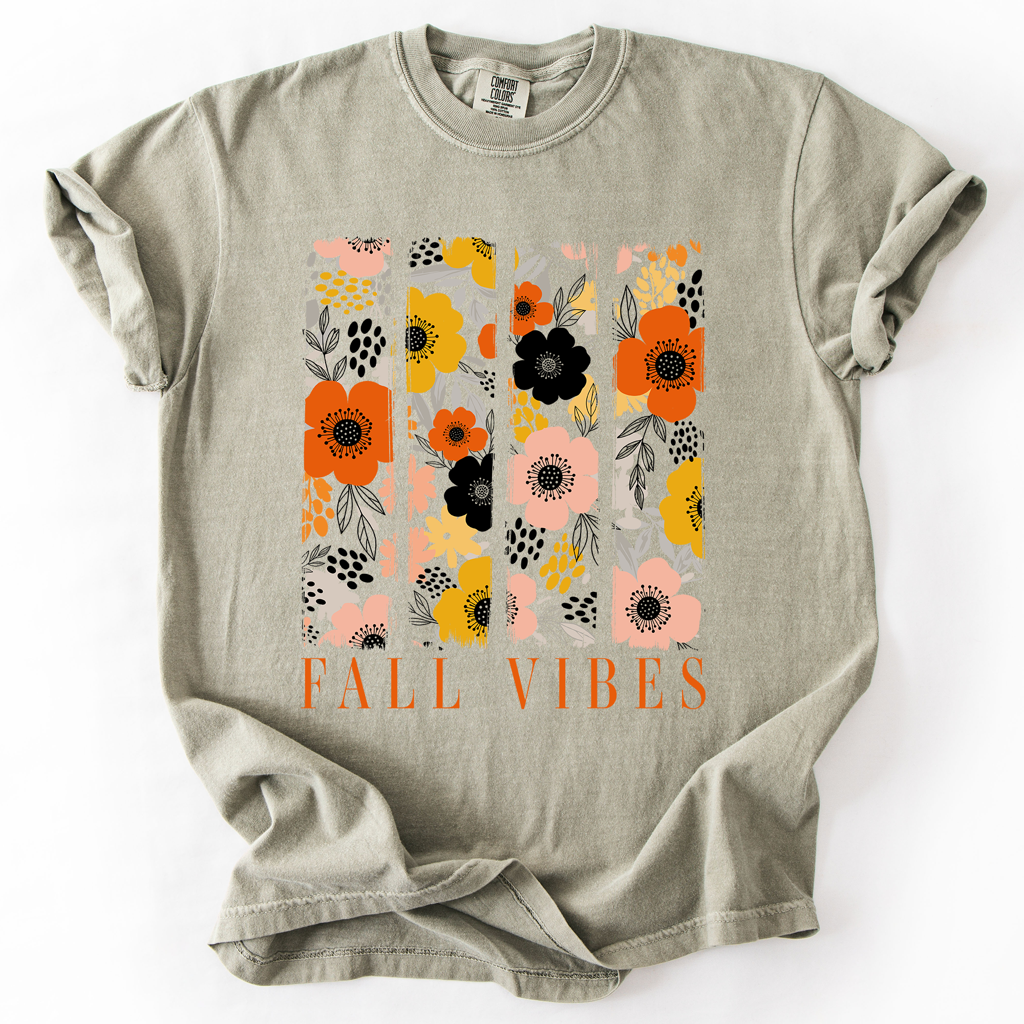 Fall Vibes, Floral Stripes, Beautiful Autumn Vintage Varsity Edition Comfort Colors Tee