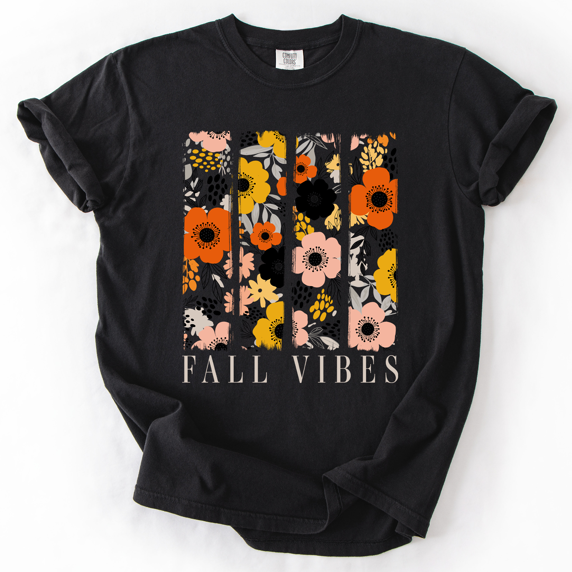 Fall Vibes, Floral Stripes, Beautiful Autumn Vintage Varsity Edition Comfort Colors Tee