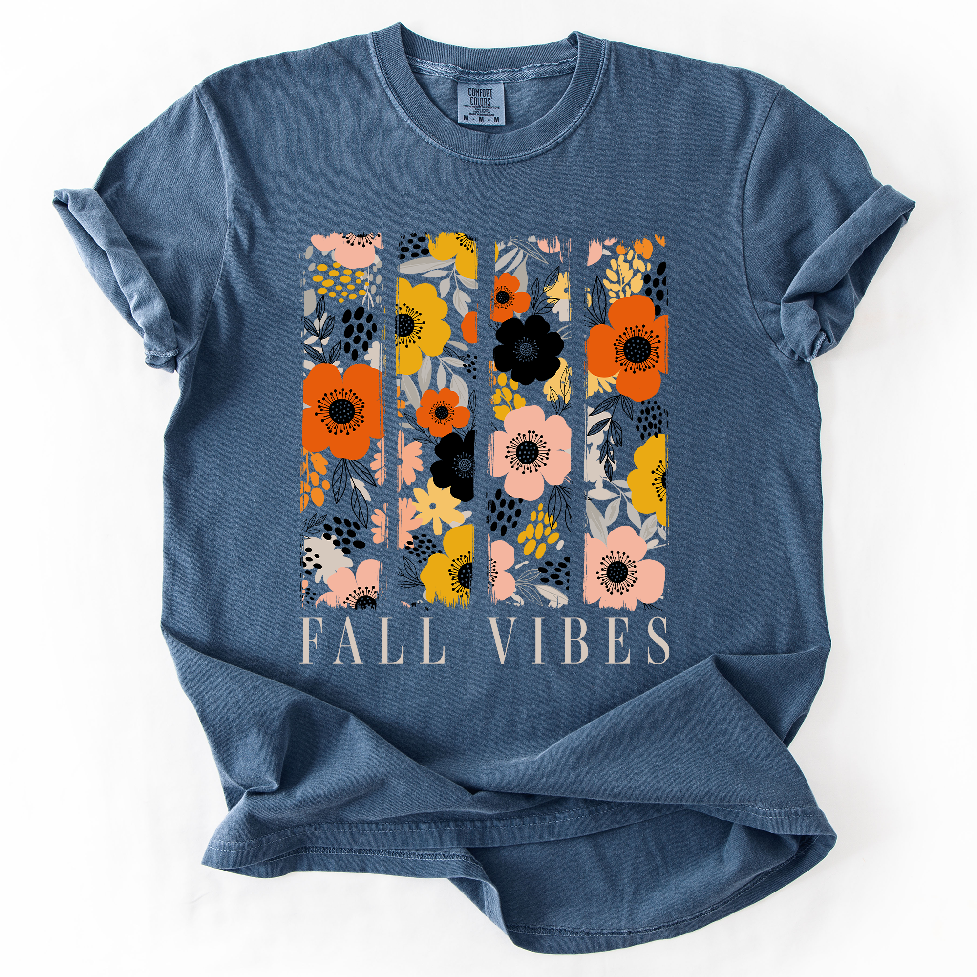 Fall Vibes, Floral Stripes, Beautiful Autumn Vintage Varsity Edition Comfort Colors Tee
